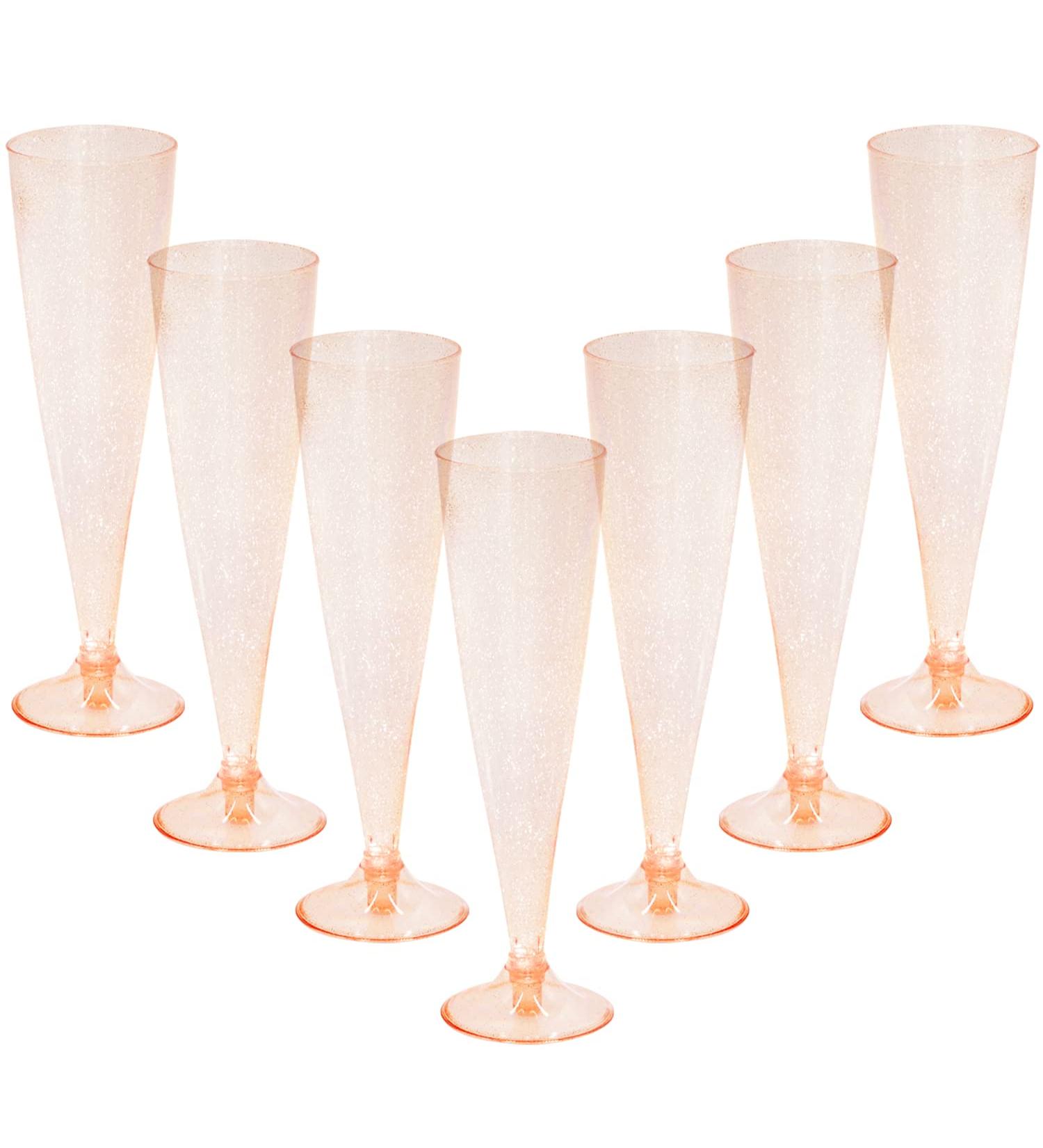 Homy Feel Rose Gold Glitter Plastic Champagne Flutes - 30 Pack, 5oz Disposable Glasses for Party & Mimosa Bar - Buy Online on SooperMarket.com