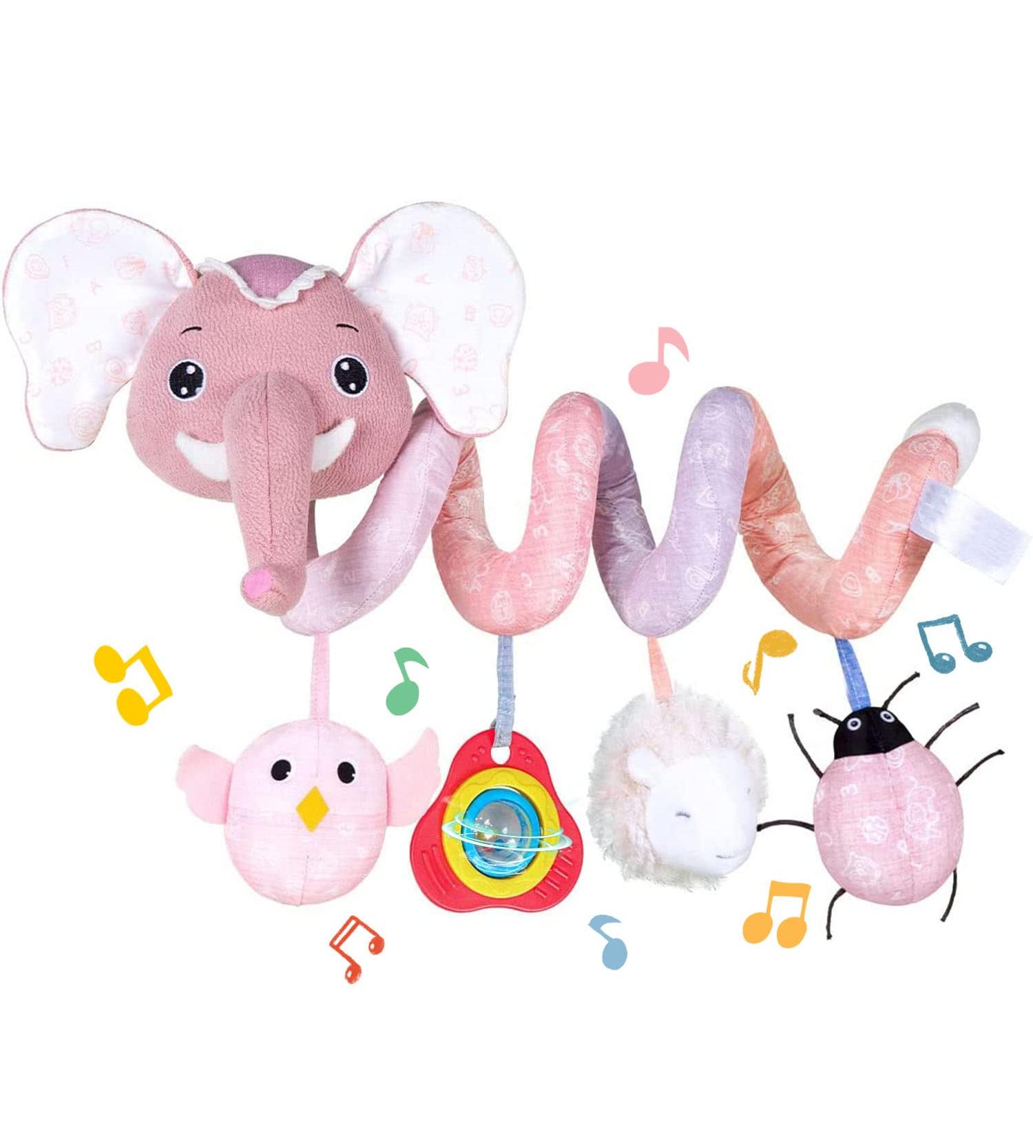 Buy Koty Autositz Plush Baby Spiral Toy - Pink Elephant with Music Box for Strollers & Cots - Perfect Infant Rattles & Teething Toy - Buy Online on SooperMarket.com