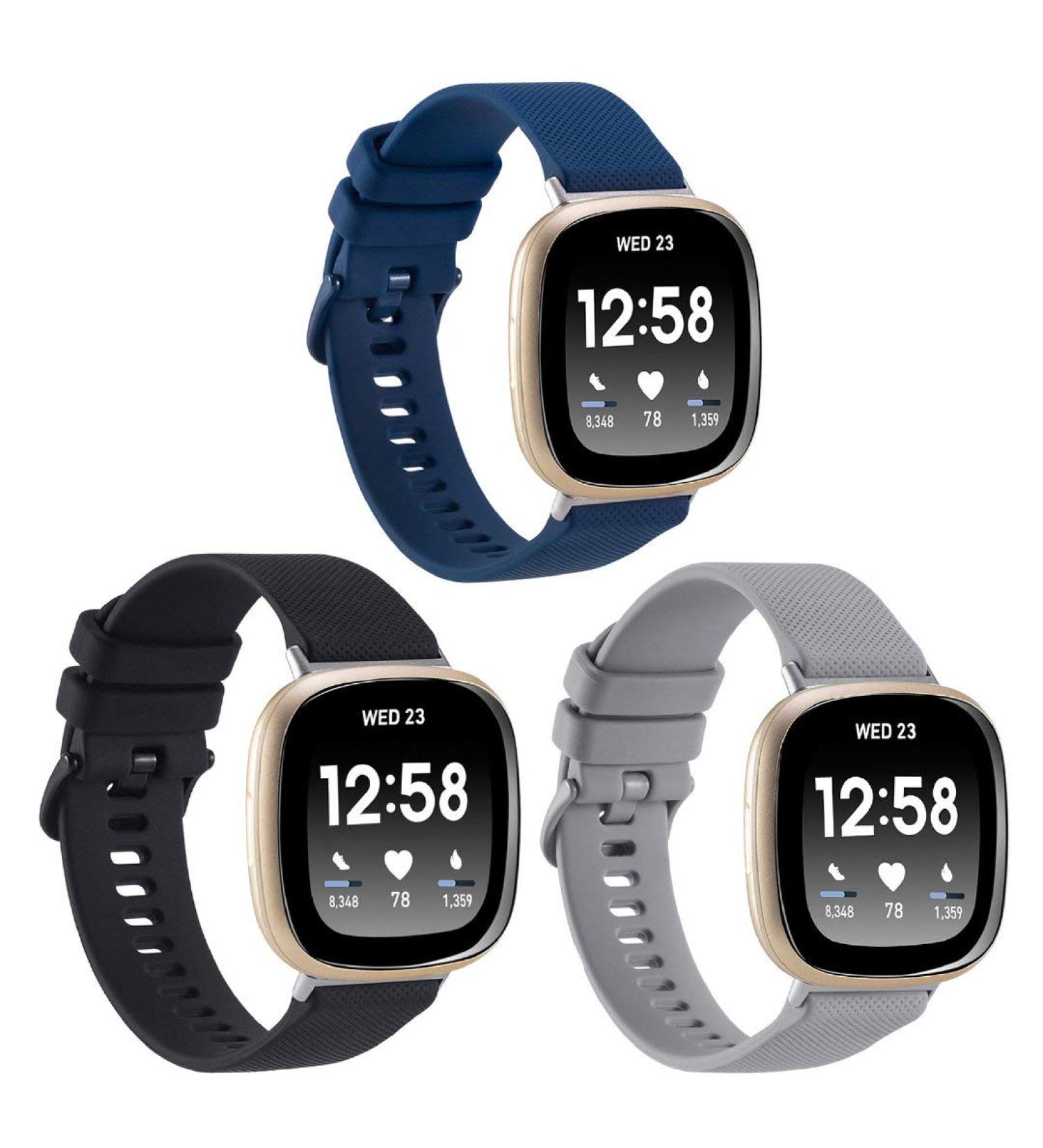 3-Pack Sport Bands Compatible with Fitbit Sense/Sense 2/Versa 3/Versa 4  Classic Soft Silicone Replacement Wristband Strap Accessories for Women Men(Black/Midnight Blue/Gray) - Buy Online on SooperMarket.com