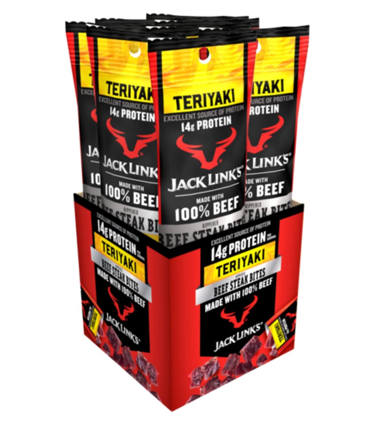 Jack Link's Teriyaki Beef Steak Jerky Bites: On-the-Go Poppable Meat Snack, 14g Protein, 110 Calories, Made with Premium Beef - 12oz Bags (Pack of 8), 1.5oz (Pack of 8) - Buy Online on SooperMarket.com