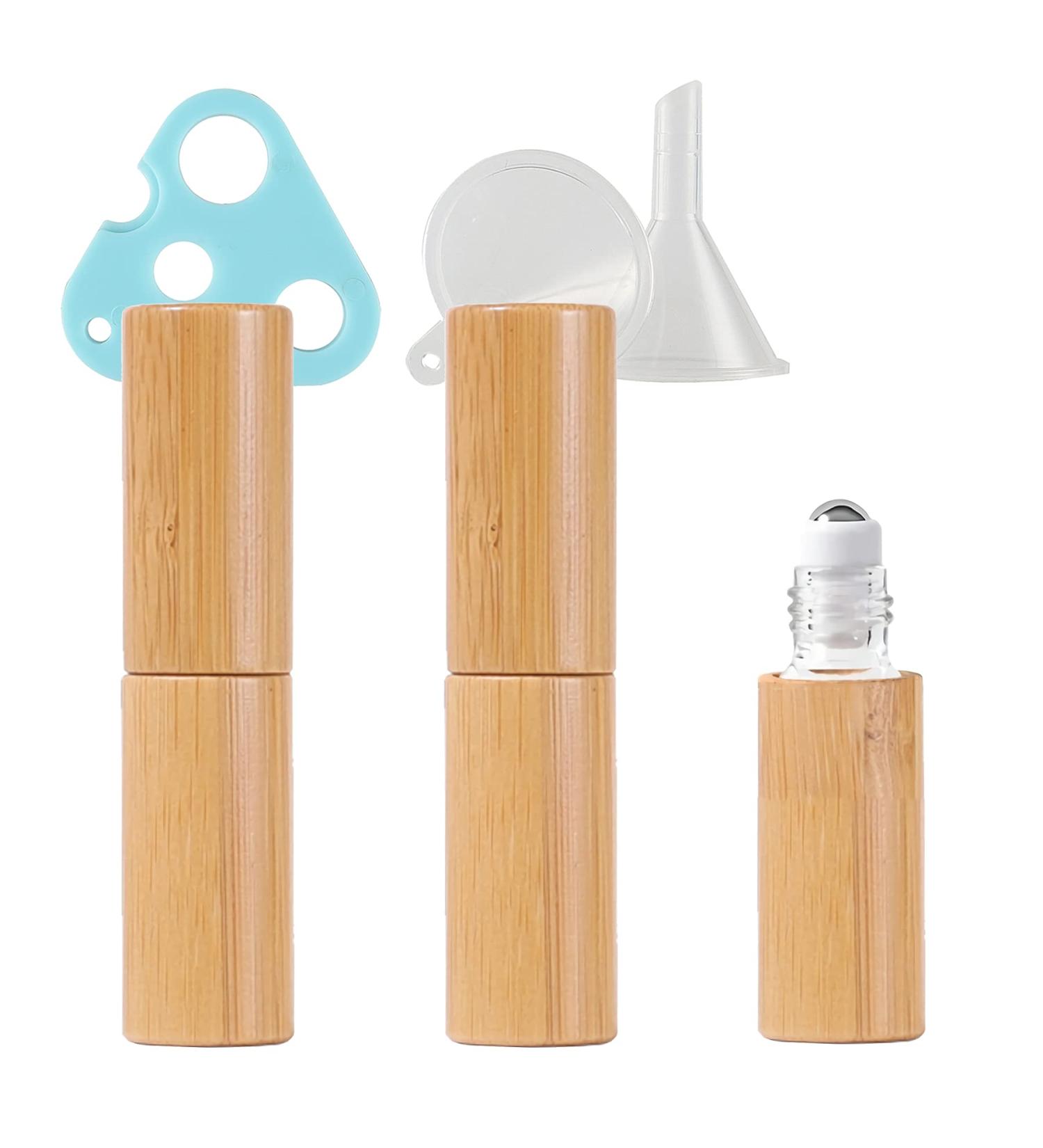 Zeoabsy 3-Piece 5ml Clear Glass Bottles Set - Bamboo Roll-On with Stainless Steel Scooters Funnel & Opener for Essential Oils & Aromatherapy - Buy Online on SooperMarket.com