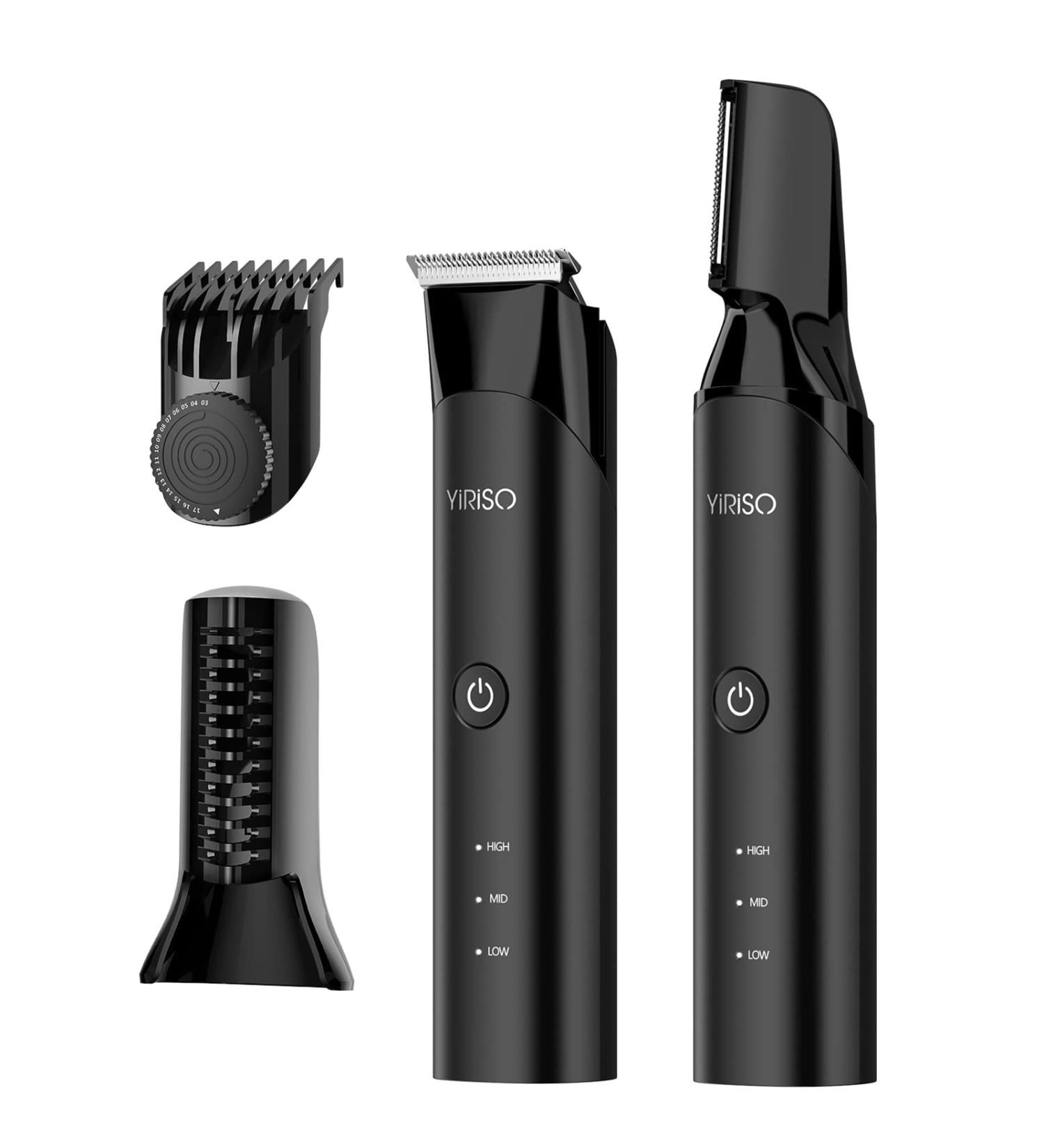 YIRISO Body Hair Trimmer for Men - Electric Ball Shaver with 2 Interchangeable Heads | Waterproof Male Grooming Razor for Pubic Hair and Groin Shaving | Men's Gift - Buy Online on SooperMarket.com