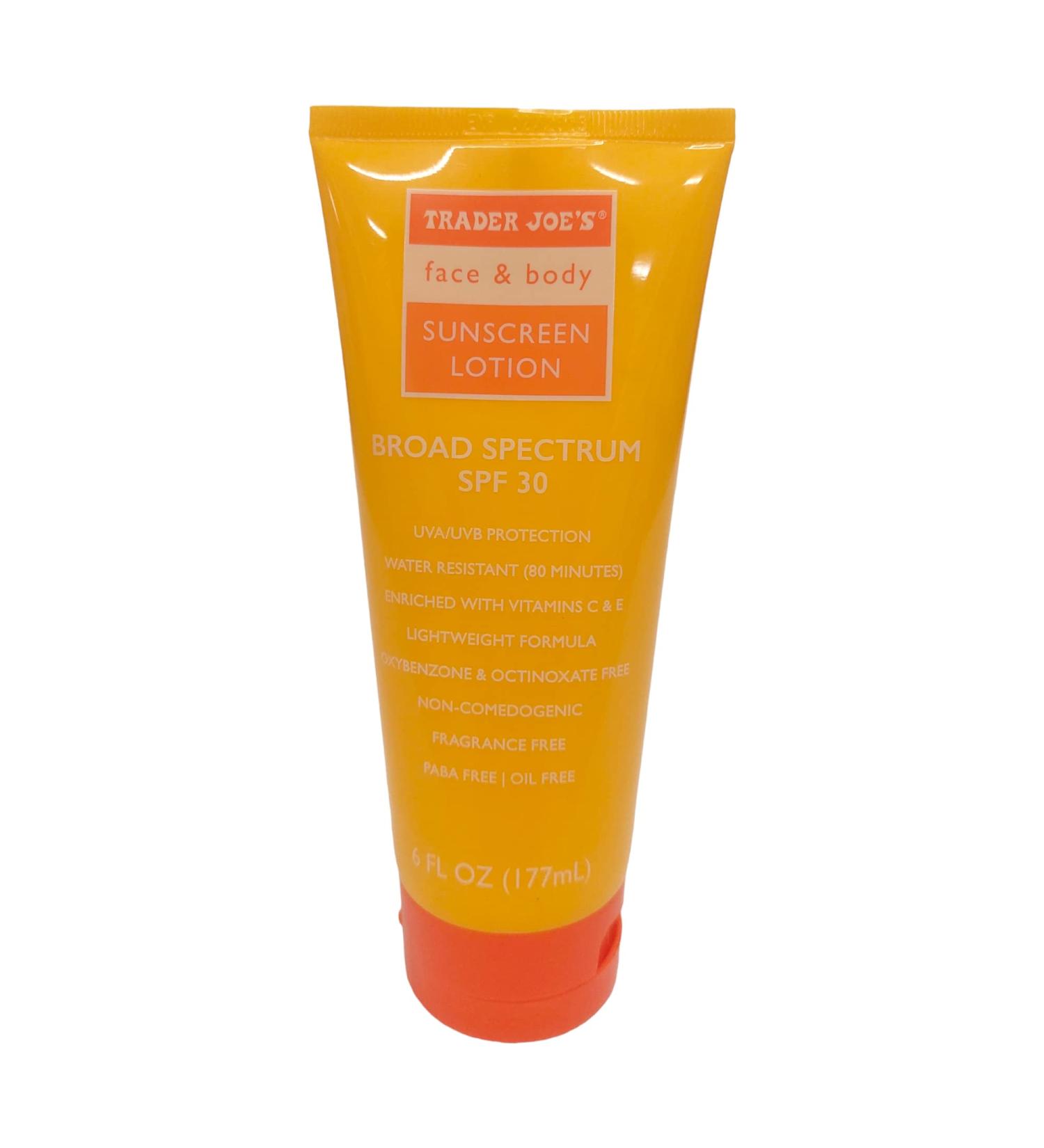Trader Joe's Face and Body Sunscreen Lotion Broad Spectrum SPF 30  6 fl oz(177 ml)