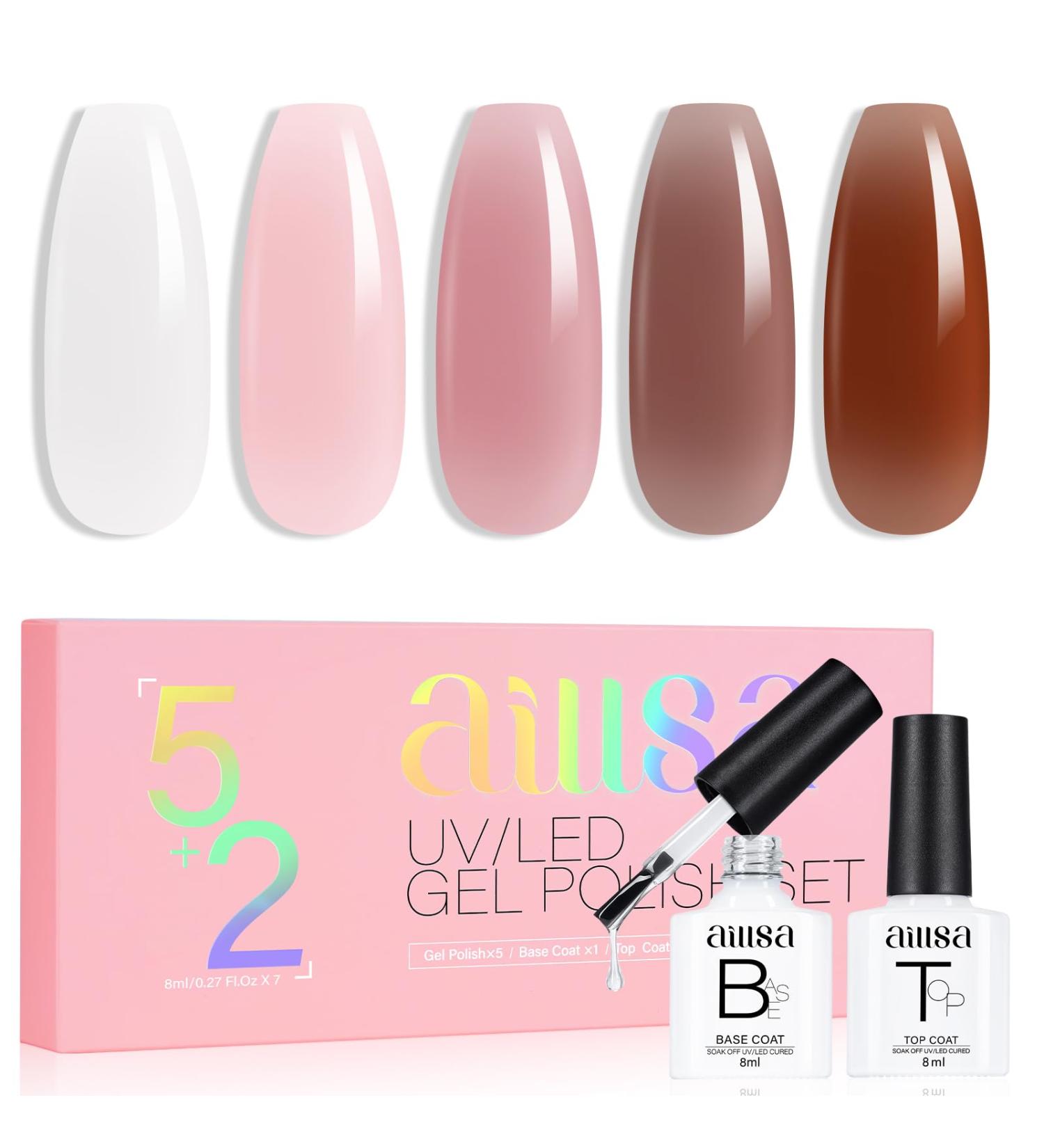 AILLSA Milky White Gel Nail Polish Set Nude Sheer Pink Brown Gel Polish with Base and Top Coat Jelly Natural Neutral Nail Polish Gel Soak Off U V Starter Kit Gift DIY Manicure at Home A2-amber Brown - Buy Online on SooperMarket.com