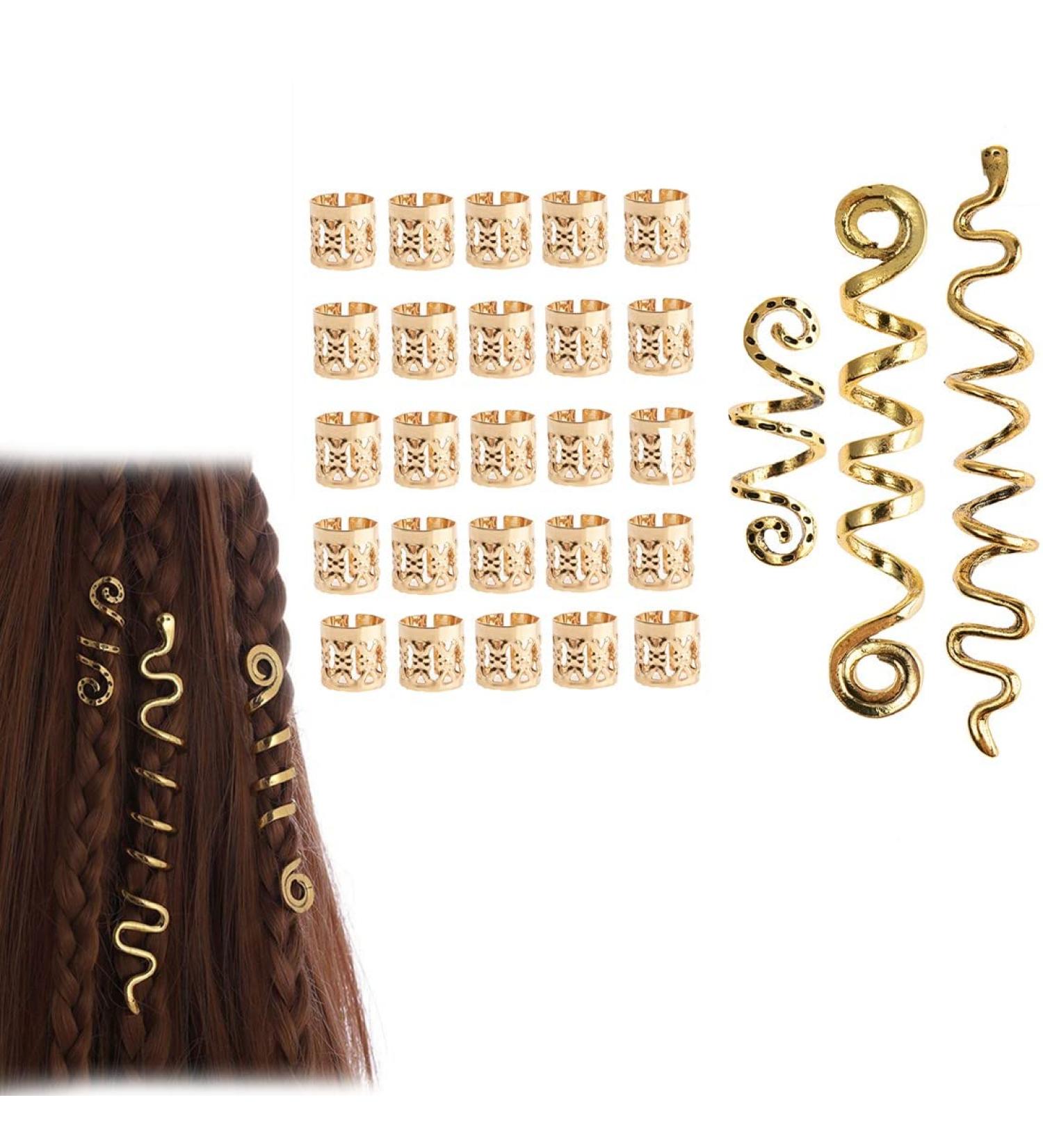 CUHZA 28 Pieces Dreadlock Beads Spiral Hair Clips Rings Hair Jewelry Hair Jewelry Braids Hair Beads Hair Rings Hair Spirals Unisex (Gold) - Buy Online on SooperMarket.com
