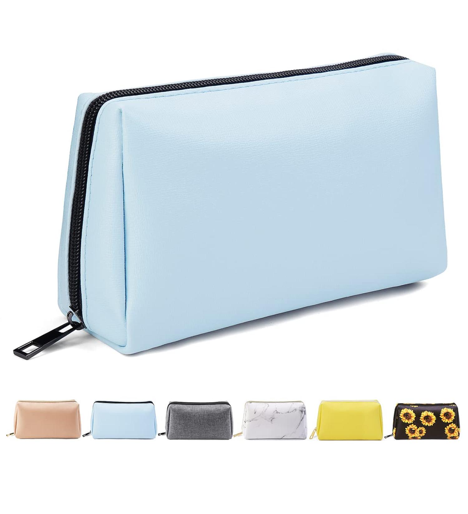 MAANGE Small Waterproof PU Leather Makeup Bag for Women - Light Blue - Buy Online on SooperMarket.com