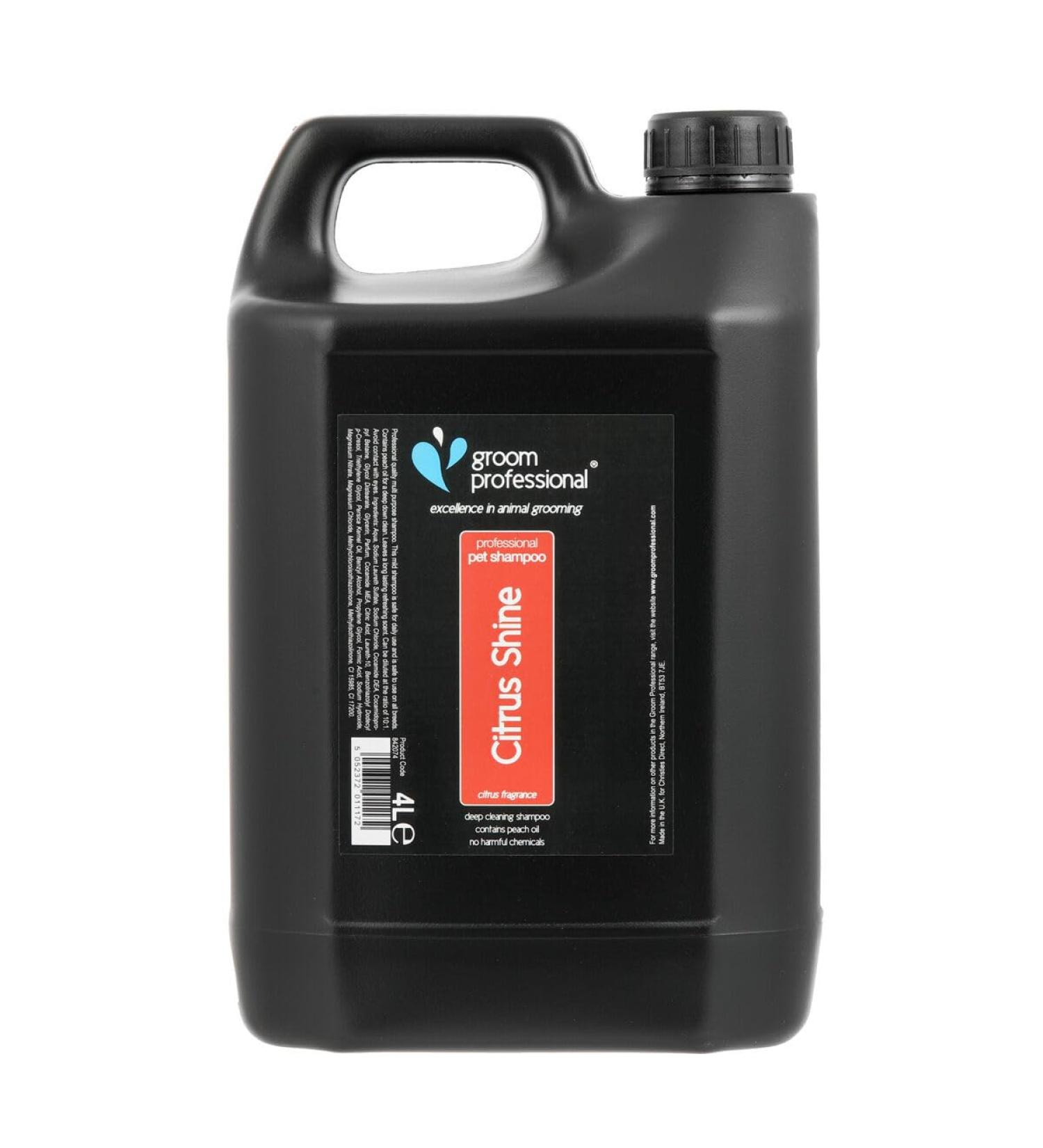 GROOM PROFESSIONAL Citrus Shine Dog Shampoo 4L - Deep Cleansing & Deodorizing Formula with Peach Oil for Greasy Coats - Fresh Citrus Scent - Ideal for Smelly Dogs - Buy Online on SooperMarket.com