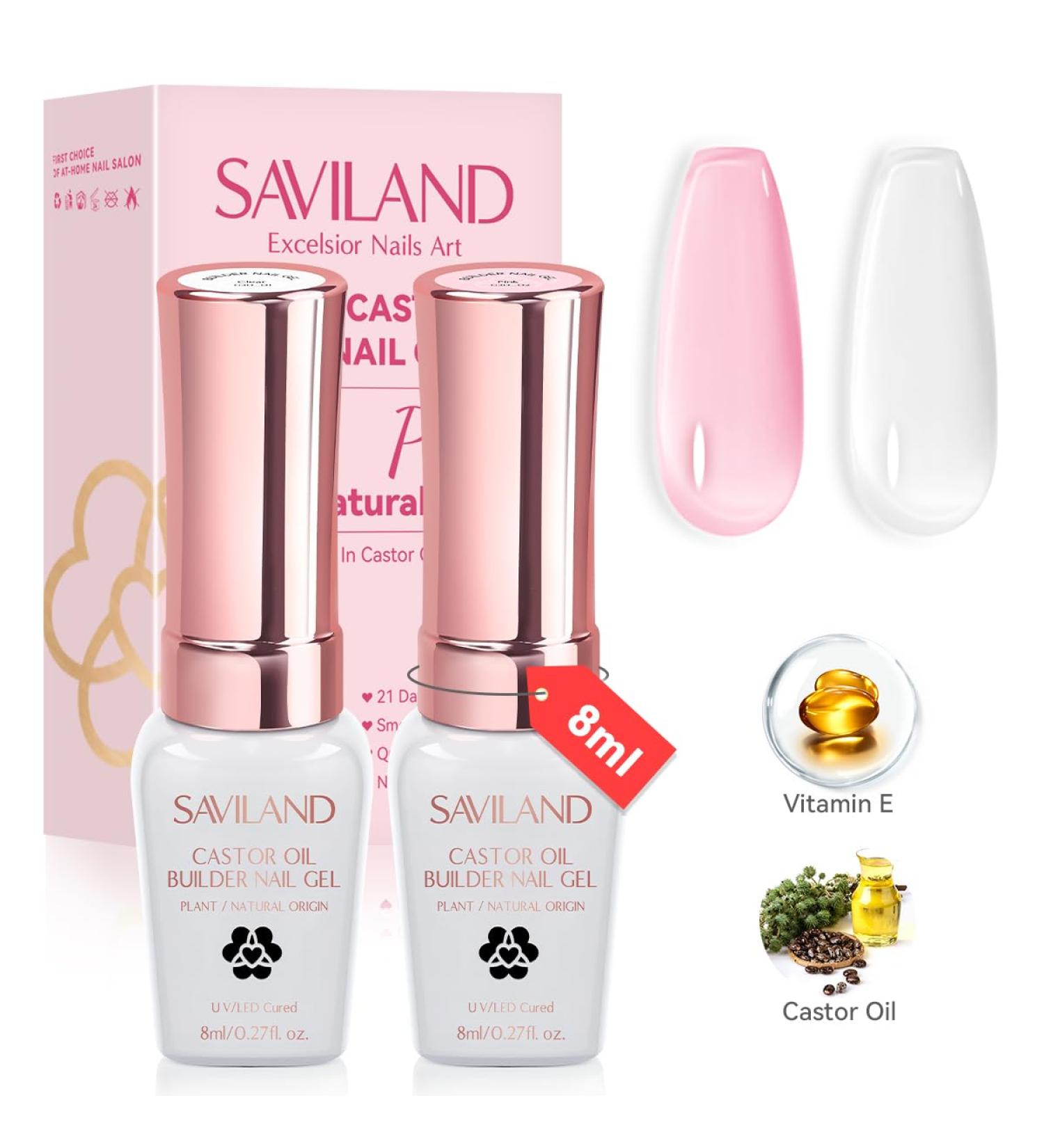 SAVILAND Builder Nail Gel - Clear Pink Thickening Gel with Castor Oil & Vitamin E | LED Cured Hard Gel for Home Nail Care & Strengthening - Buy Online on SooperMarket.com