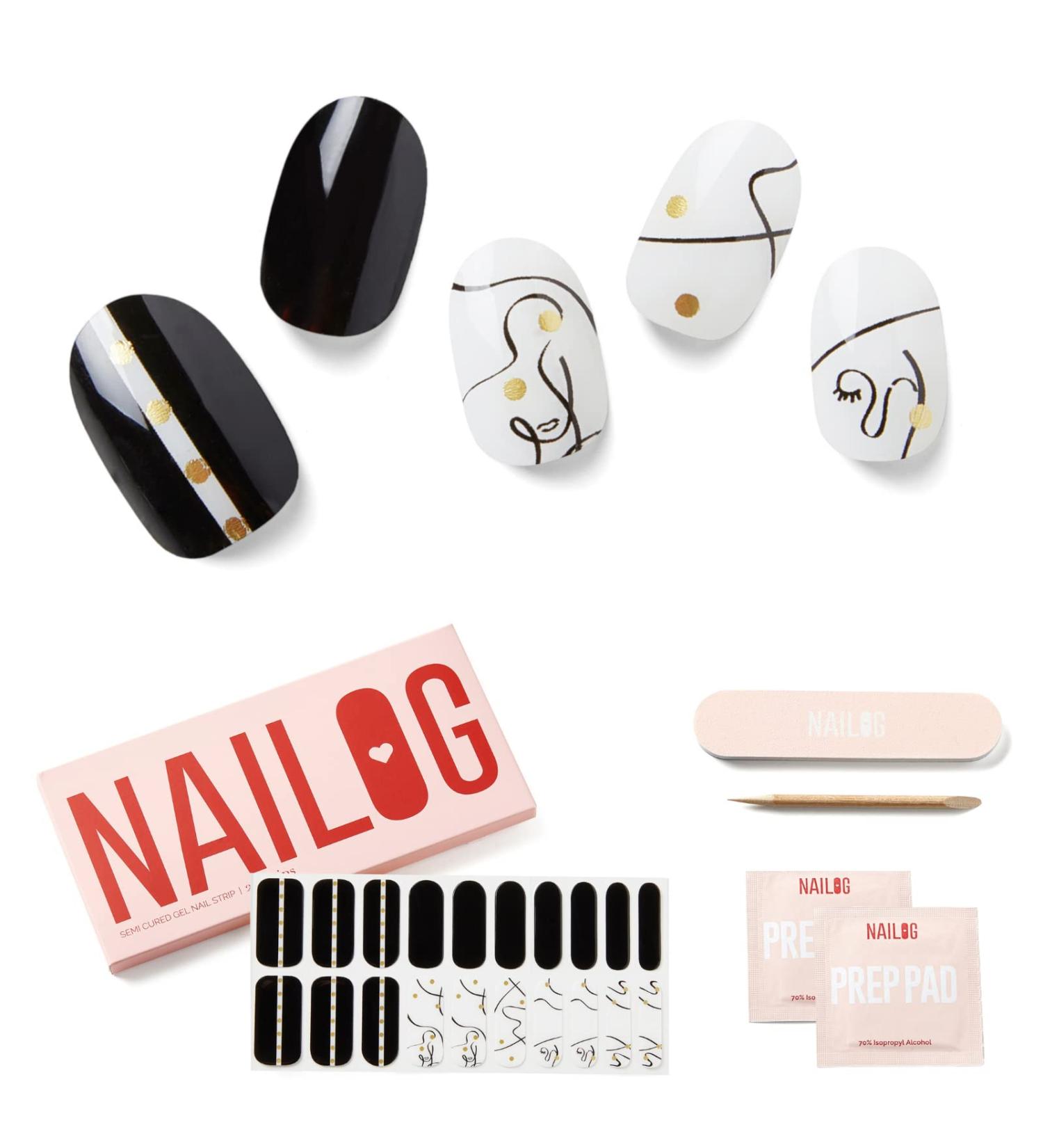 NAILOG Extra Long Semi Cured Gel Nail Strips - 20 Piece Long Lasting Nail Stickers with Soft Glossy Finish - Buy Online on SooperMarket.com
