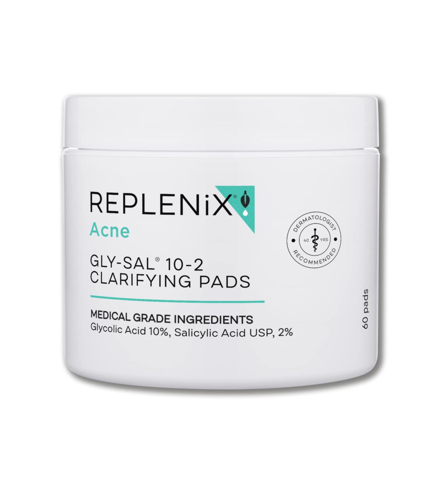 Replenix Gly-Sal Clarifying Acne Pads - Maximum Strength 10% Glycolic & Salicylic Acid Treatment - 60ct Travel Friendly Pads - Buy Online on SooperMarket.com