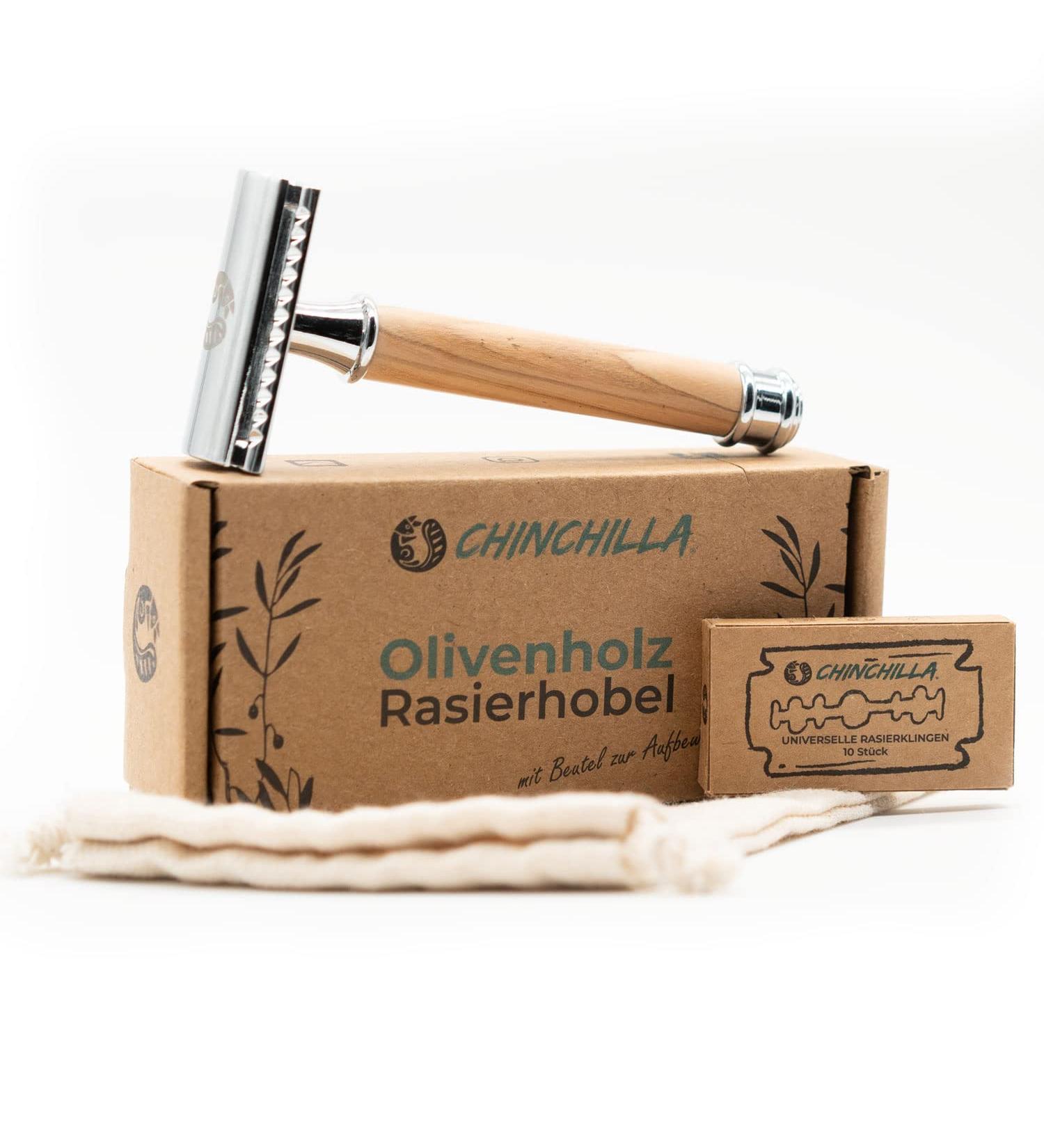 Chinchilla Razor Plane | Sustainable Olive Wood & Metal Razor | Zero Waste & Plastic-Free | Includes 10 Blades & Bags | Eco-Friendly Grooming for Men & Women - Buy Online on SooperMarket.com