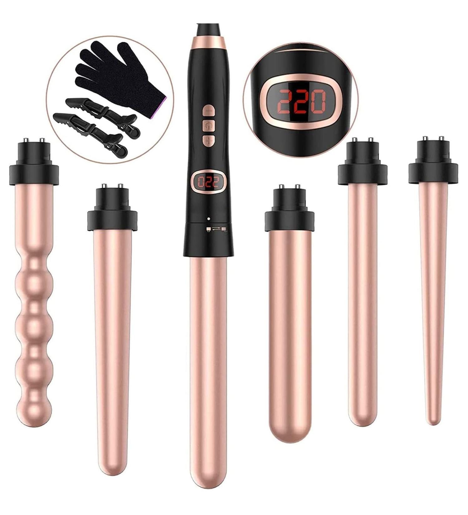 Bestope Pro 6 in 1 Curling Iron Set - Versatile Lockenstab with Attachments Ceramic Curling Wand for Perfect Curls Pink Gold 9-32mm International Shipping Available - Buy Online on SooperMarket.com