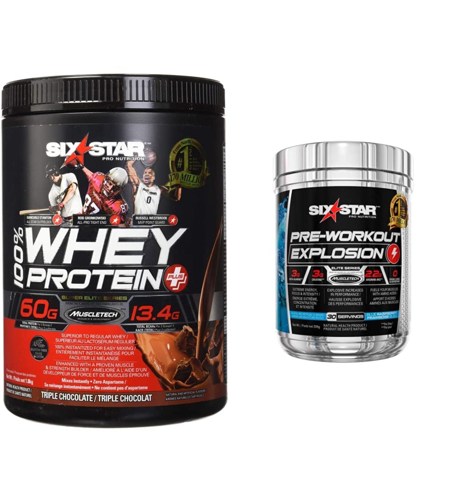 Whey Protein Powder + Pre Workout Powder | Six Star 100% Whey Protein Plus and Preworkout Explosion - Buy Online on SooperMarket.com