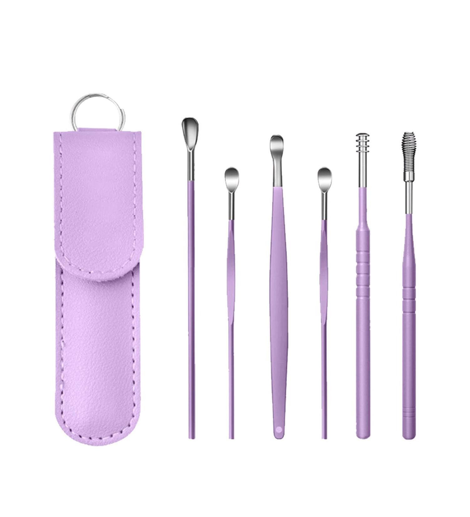 Innovative 6Pcs Spring Earwax Cleaner Tool Set | 360 Spiral Design Ear Wax Removal Kit with Storage Bag | Lancing Device | Purple - Buy Online on SooperMarket.com