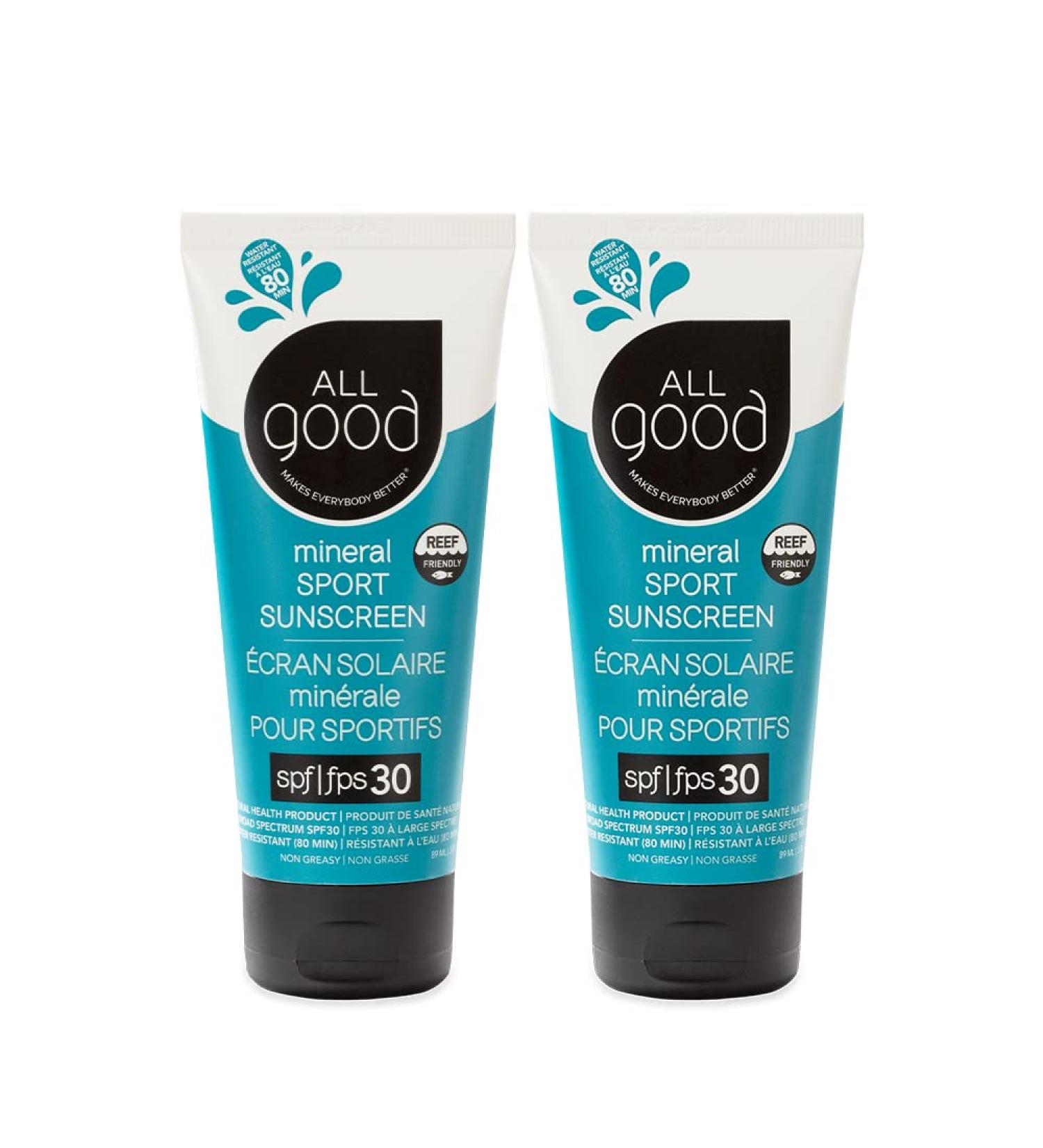 All Good Sport Face & Body Sunscreen Lotion - TSA-Friendly Camping & Backpacking SPF30+ (3 oz) - Zinc, Shea Butter, Coconut Oil, Aloe - Water Resistant - 2-Pack - Buy Online on SooperMarket.com