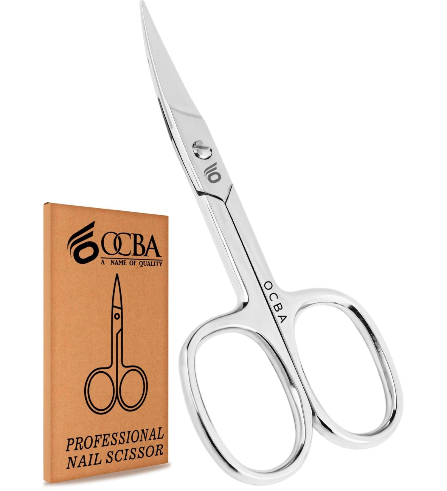 OCBA Professional Stainless Steel Curved Blade Cuticle Nail Scissor for Thick Toenails - Men and Women - Ideal for Manicure, Pedicure, Eyebrows, Nose Hair, and Beard - Buy Online on SooperMarket.com