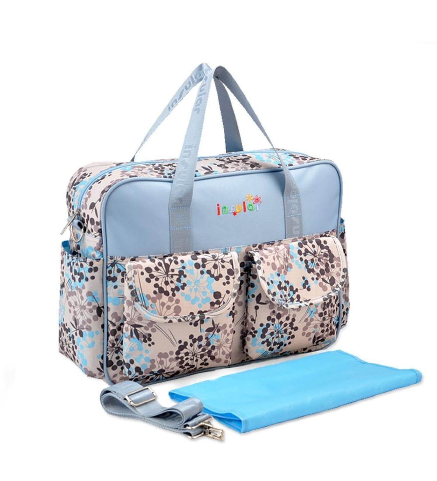 Insular Waterproof Mummy Shoulder Diaper Bag - Blue Dandelion | Large, Lightweight, Multifunctional with Changing Mat | Adjustable Straps | Animal Fun Design - Buy Online on SooperMarket.com