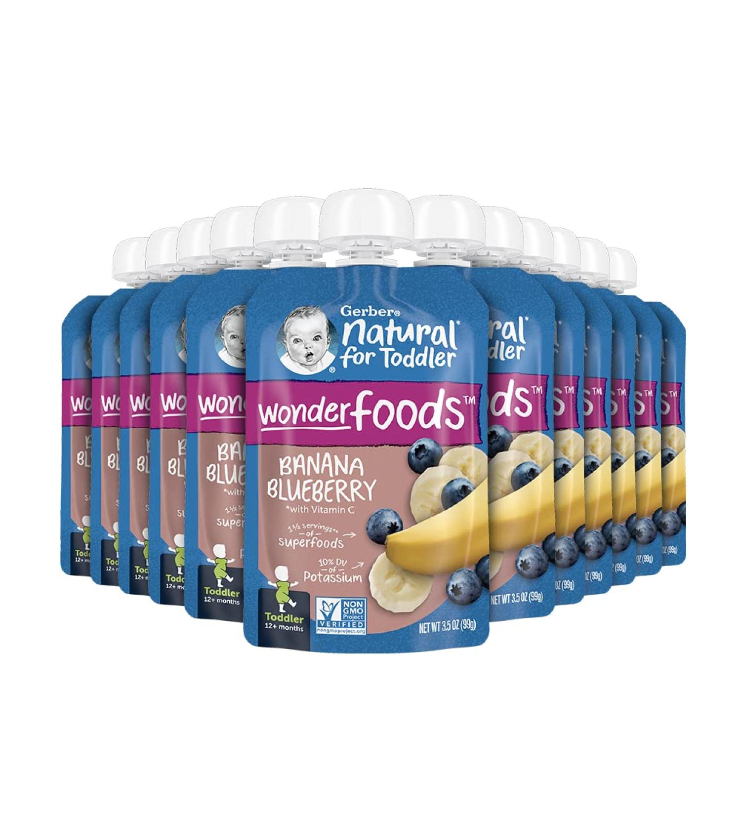 Gerber Toddler WonderFoods Banana Blueberry Baby Food Pouches 3.5oz (Pack of 12) - Buy Online on SooperMarket.com