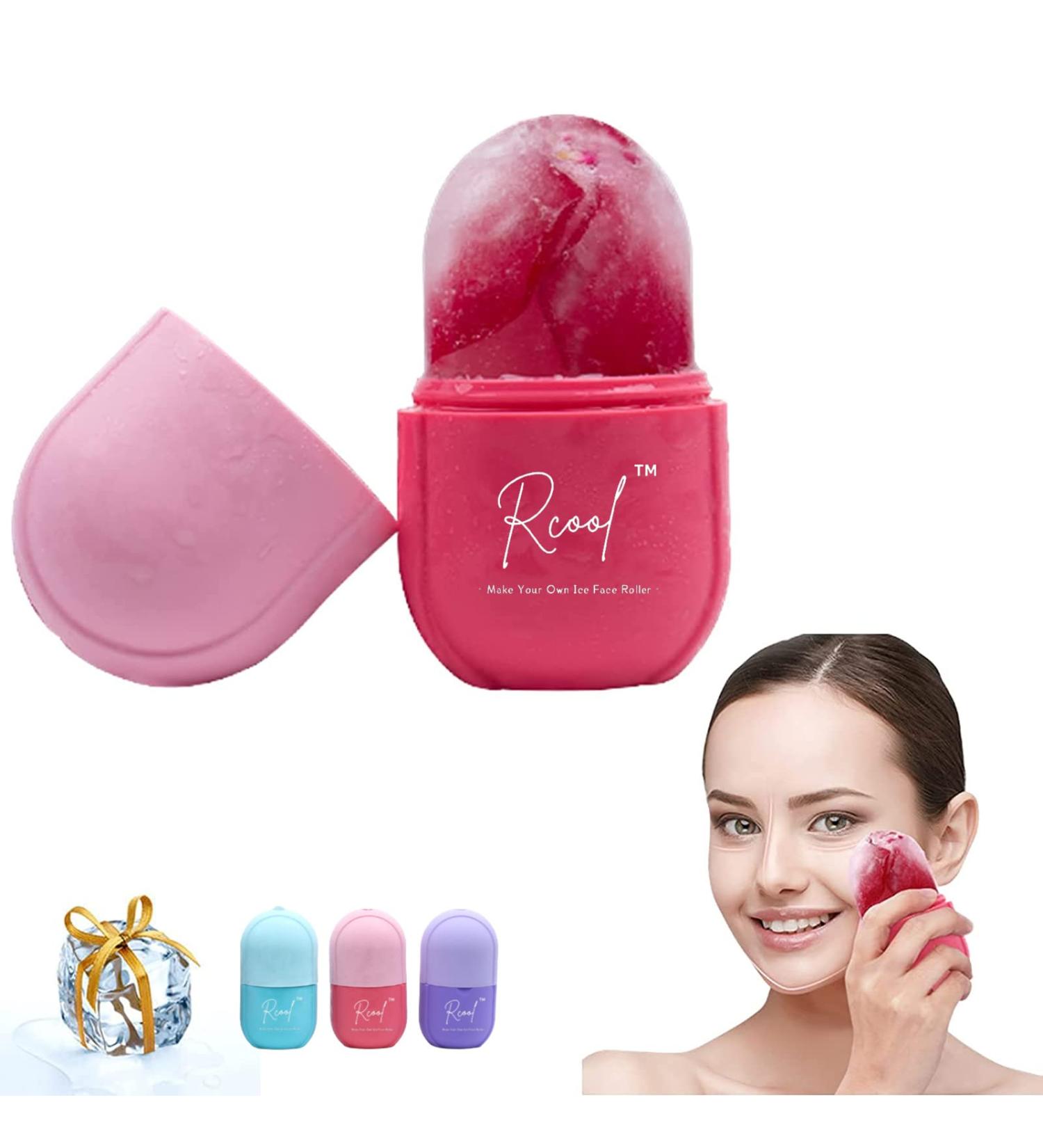 Rcool Ice Face Roller & Gua Sha Massager Set - Facial Beauty Tools for Fine Lines, Pores, Acne & Skin Care - Pink - Buy Online on SooperMarket.com