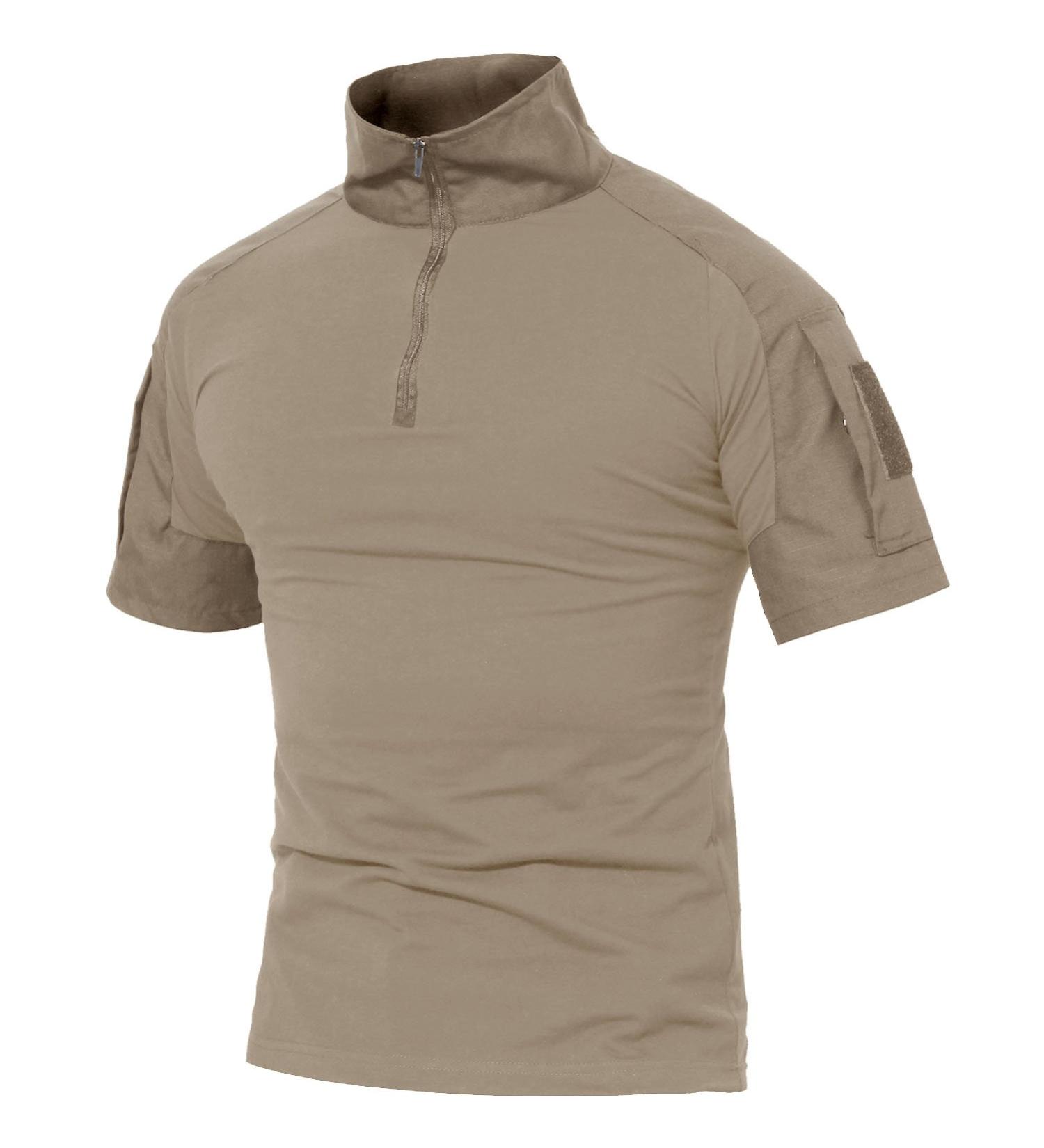 Magcomsen Men's Tactical Short Arm Shirt - Quick Dry Military Combat Polo with 1/4 Zipper & Pockets - Khaki XXL - Buy Online on SooperMarket.com