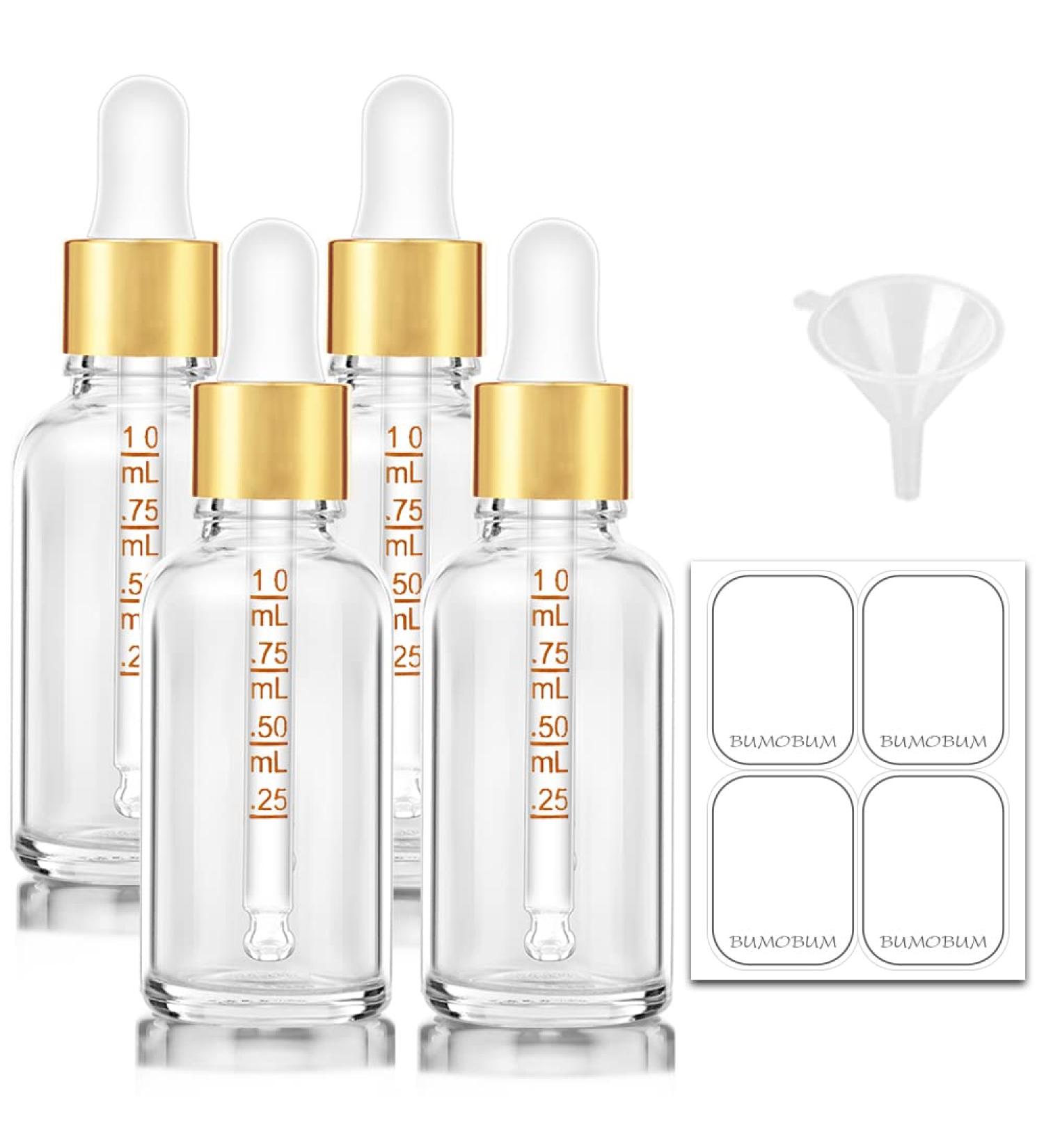 2 oz Clear Glass Dropper Bottles 4-Pack with Golden Lid for Oils - Includes Labels and Funnel - 60 ml Tincture Bottle with Measured Dropper - Buy Online on SooperMarket.com