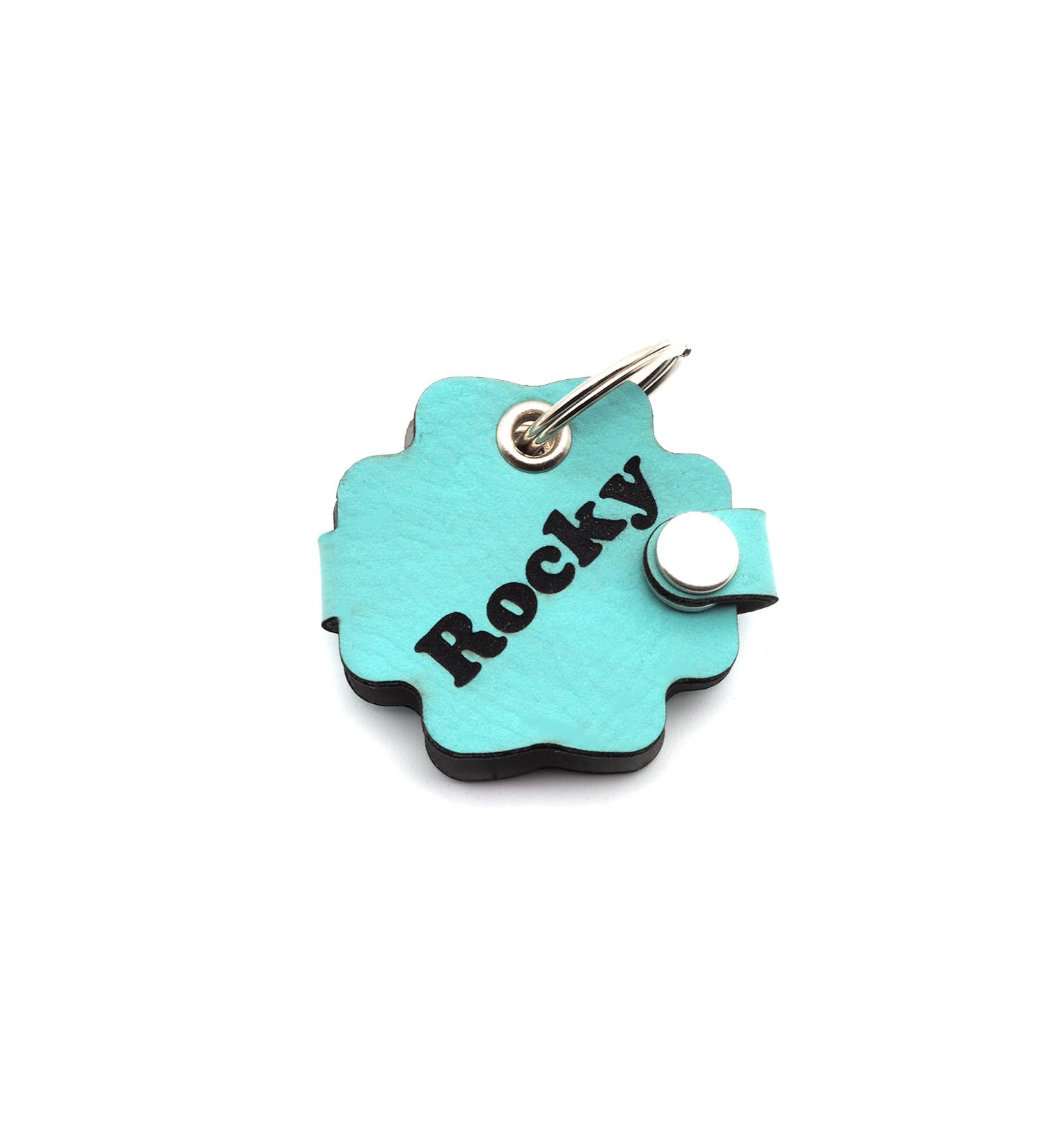 Copter Farm Dog Brand Bag - Engraved Art Leather & Real Leather Dog Collar | Custom Push Button | Turquoise Flower Design - Buy Online on SooperMarket.com