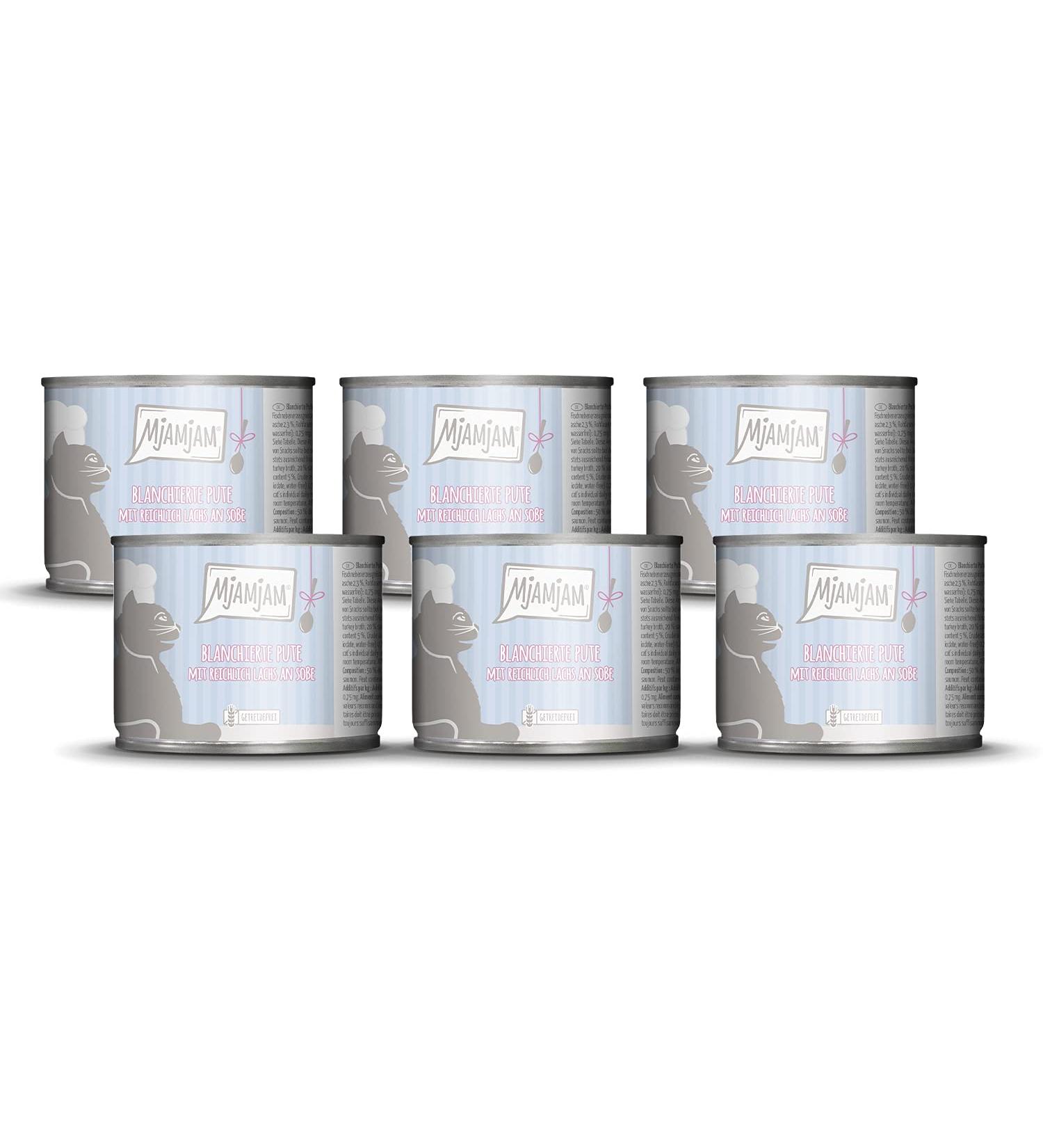 Mjamjam Premium Cat Food - Grain-Free Blanched Turkey & Salmon Sauce | 6 Pack (6 x 185g) - Extra Meat for Healthy Cats - Buy Online on SooperMarket.com