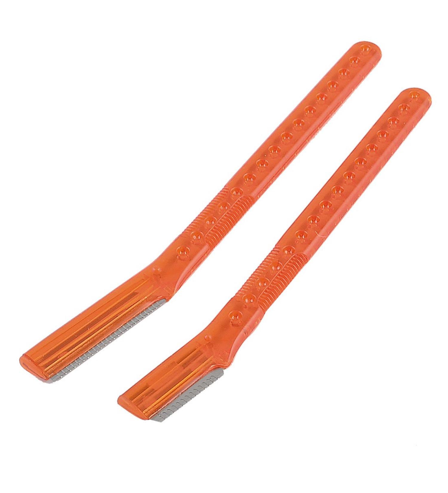 Ruilogod Lady Cosmetic Red Plastic Handle Eyebrow Razor Shaper Razor Blade 2pcs