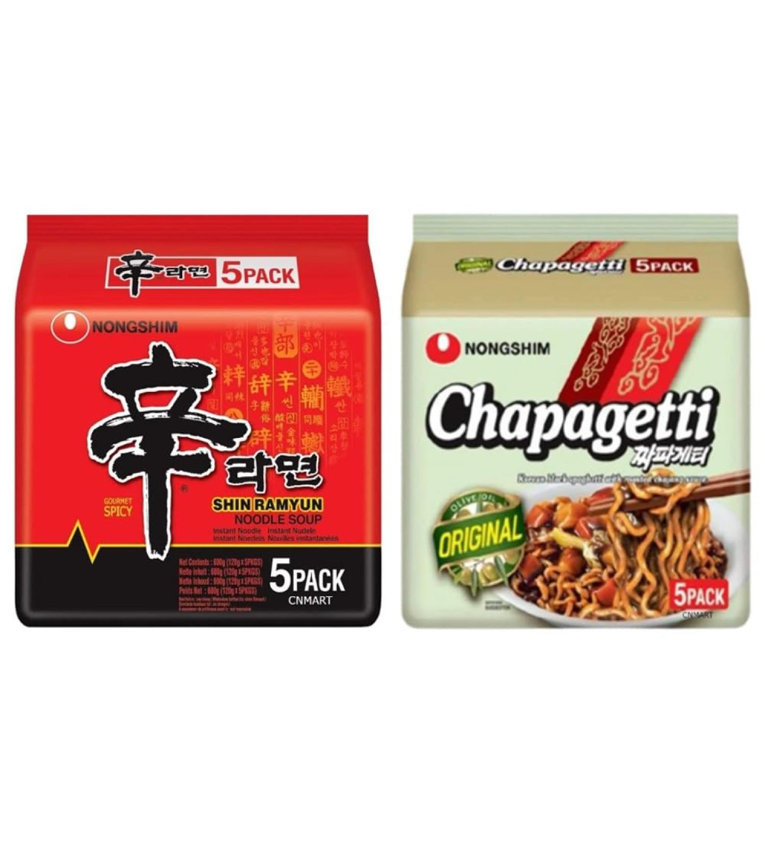 Nongshim Shin Ramyun Chapagetti Chajang Instant Ramen Noodle Soup 2 Flavours Assorted Bundle (Pack of 10) by CNMART - Buy Online on SooperMarket.com