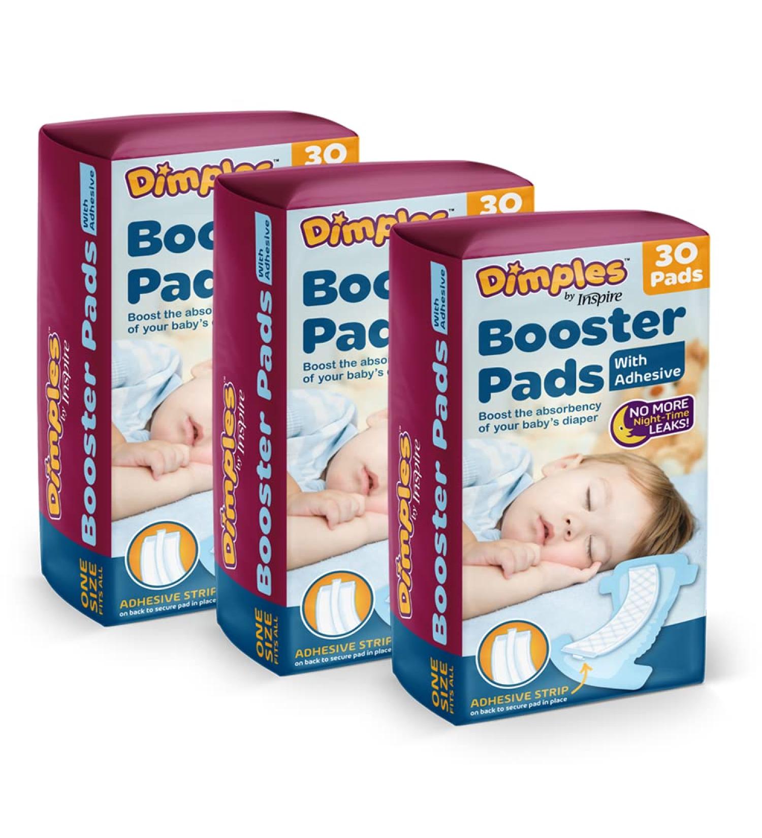 Dimples Booster Pads 90 Count - Diaper Doubler with Adhesive for Ultimate Absorbency - 1 Size Fits All Diapers - No More Leaks! - Buy Online on SooperMarket.com