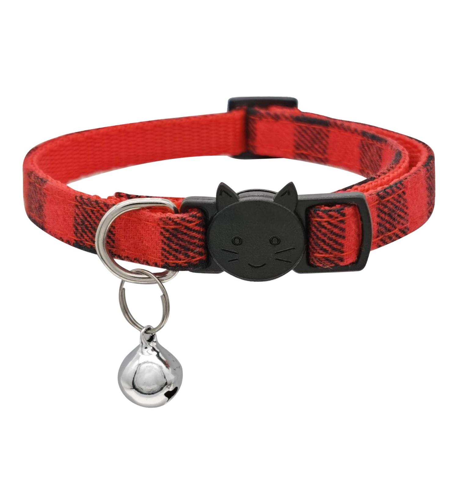 MJIYA Red Grid Dog and Cat Collar with Bell | Adjustable Plastic Buckle | Medium Size - Buy Online on SooperMarket.com