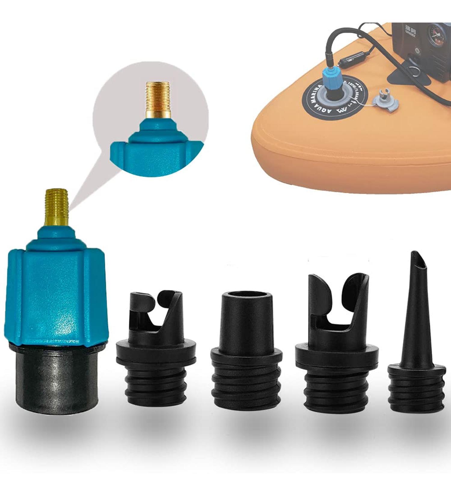 Paddle Board Pump Adapter | FIPASEN Air Pump Adaptor with 4 Valve Nozzles | for Inflatable Boat, SUP, Bed | Compressor Converter - Blue - Buy Online on SooperMarket.com