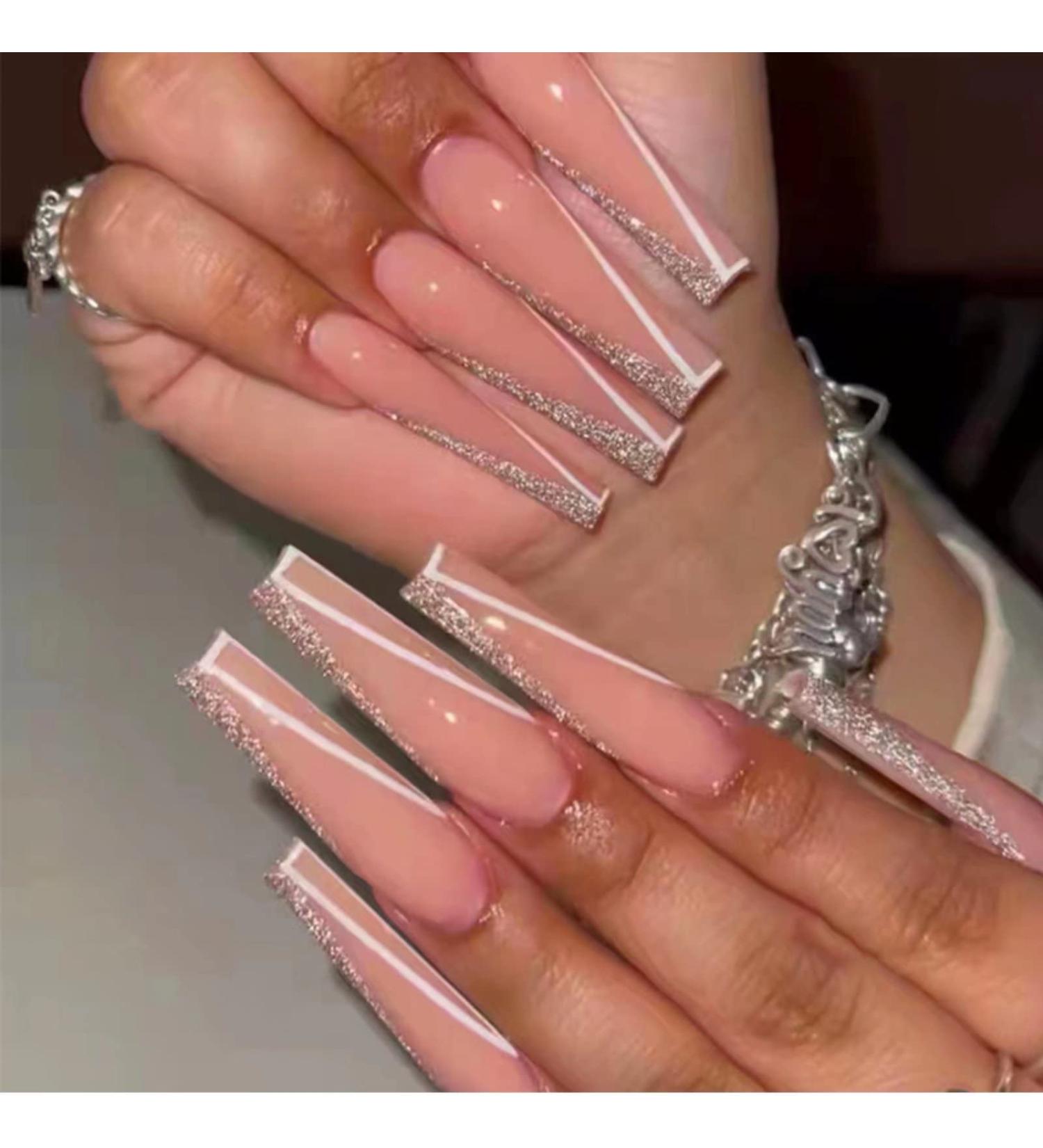 RUNRAYAY Pink French Fake Nails - Sequins Splicing Press On False Nails Kit for Women and Girls - Buy Online on SooperMarket.com