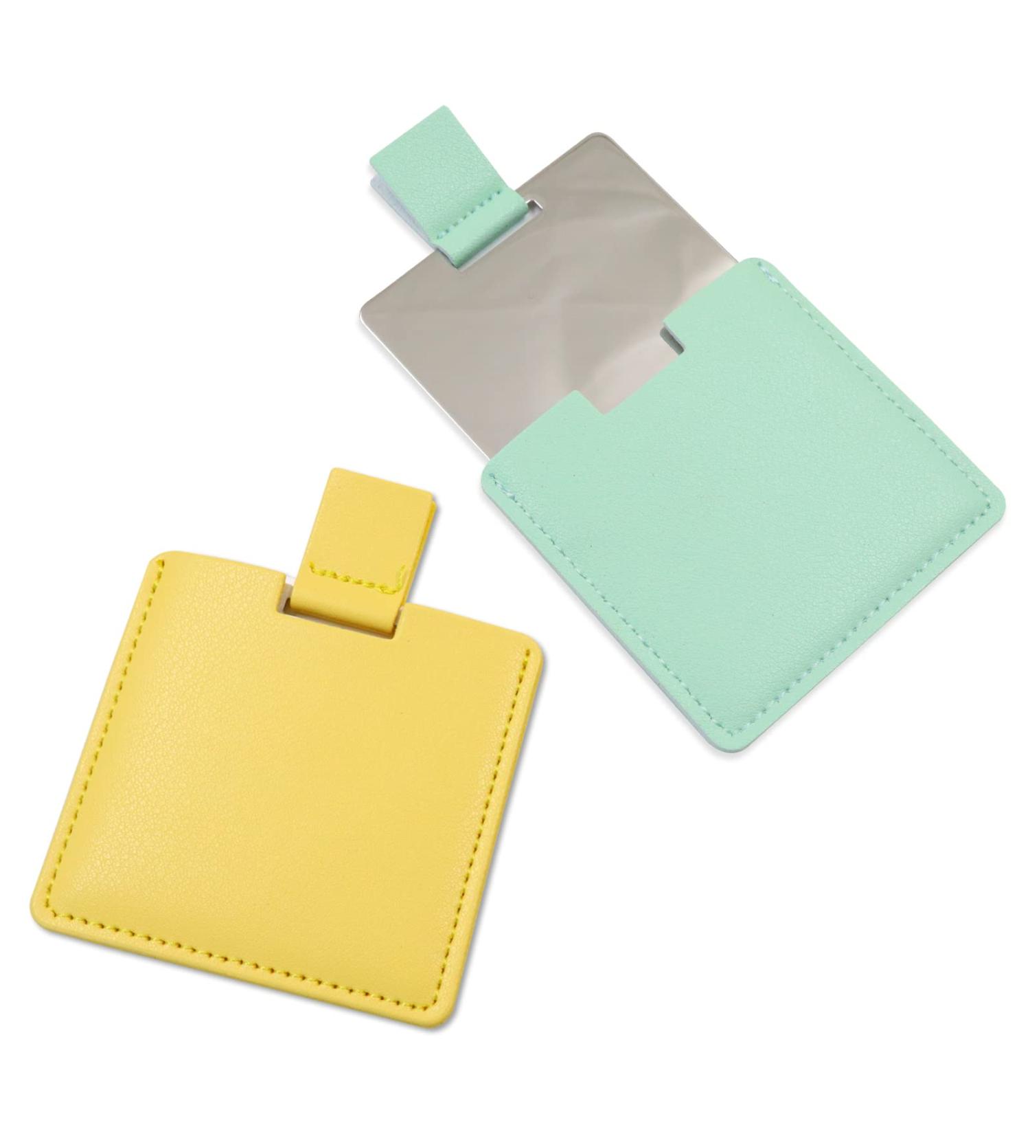 2Pcs Shatterproof Stainless Steel Compact Mirror Set with PU Leather Case - Unbreakable Handheld Mirror for Travel, Camping, Makeup - Perfect Gift for Women & Men (Green & Yellow) - Buy Online on SooperMarket.com