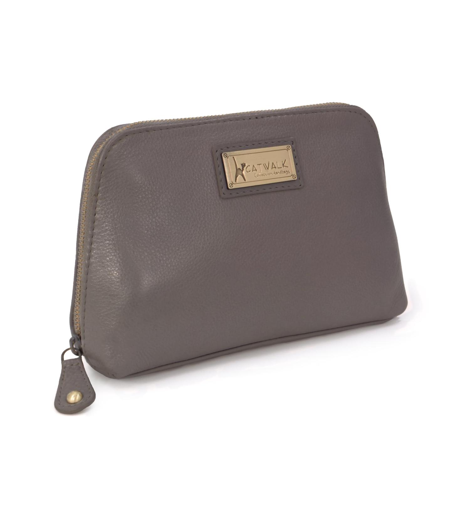 Catwalk Collection Handbags | Ladies Leather Makeup Bag | Medium Cosmetic Bag - Emma in Grey - Ideal for Handbag Essentials - Buy Online on SooperMarket.com