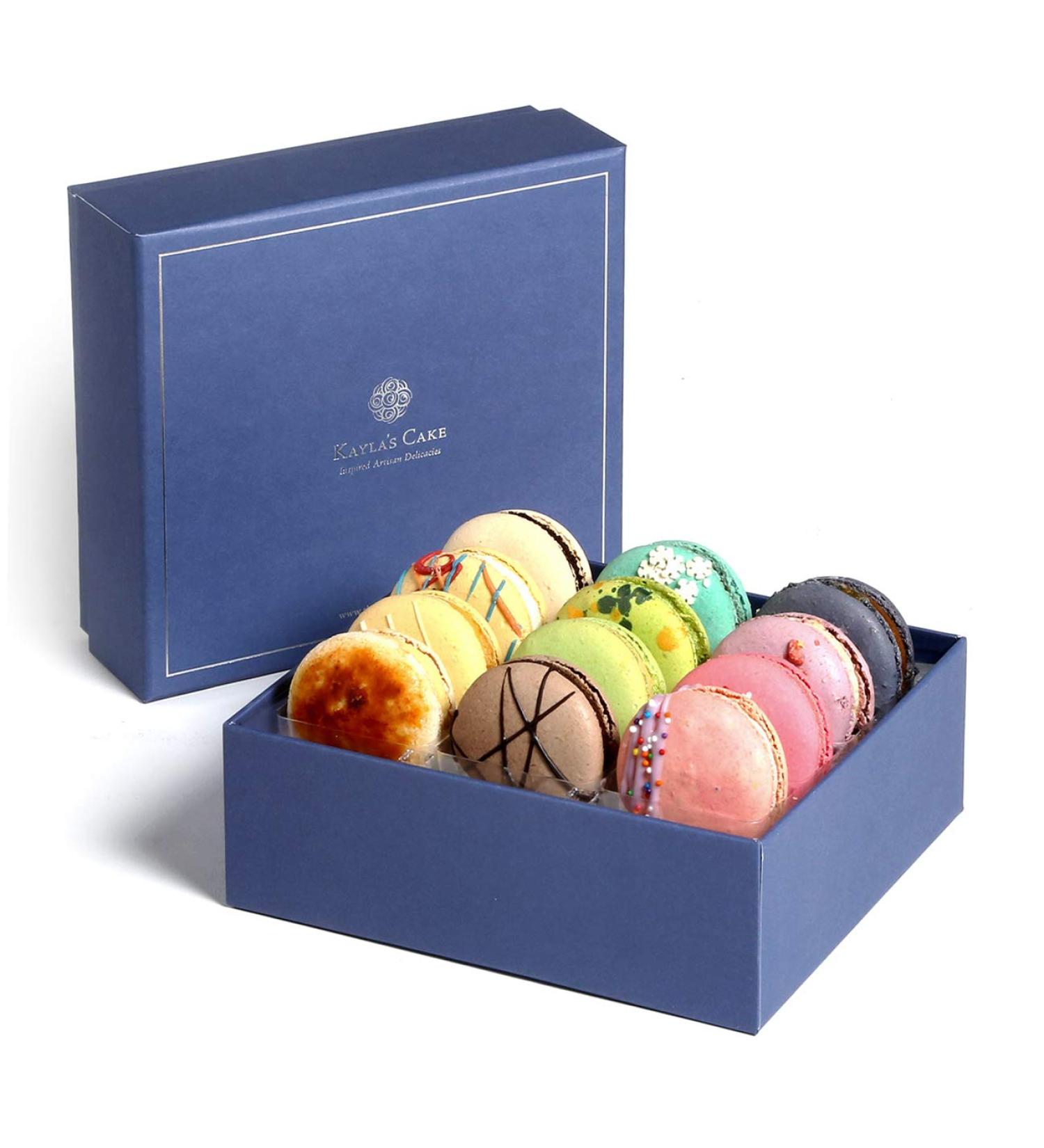 Kayla's Cake Premium French Macarons Cookies Gift Baskets Gourmet Chocolate Box Desserts Birthday Snack Care Packages College Students Mothers Day Thank You Macaroon Mom Women her Men Classic 12 Classic Flavors 12 Count (P - Buy Online on SooperMarket.com
