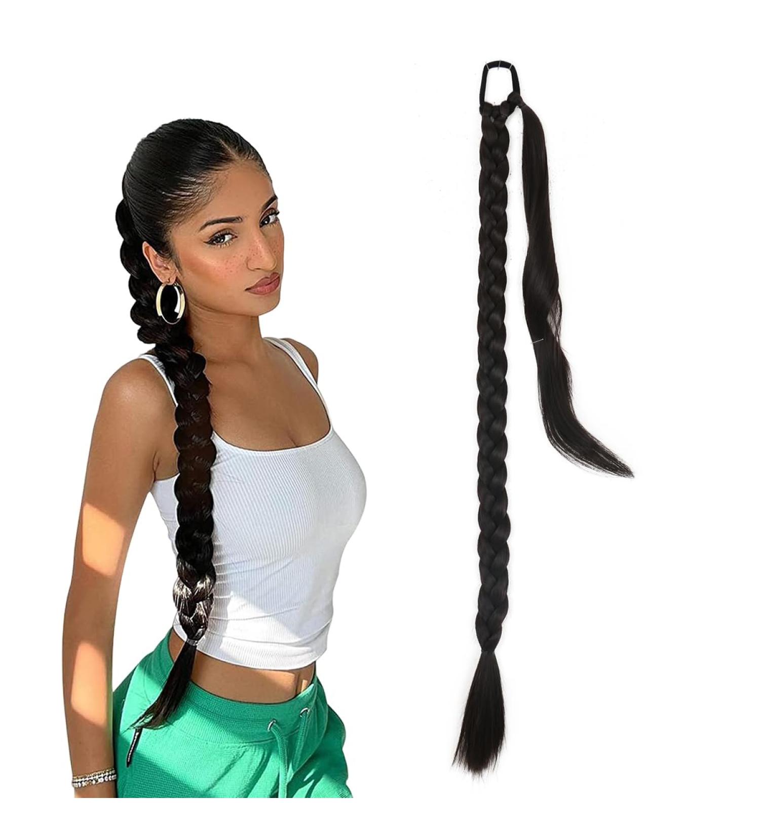 prinfantasy Hair Extensions for Braiding DIY Braid Ponytail Extension Long Straight 33" Ponytail Hair Extensions Natural Invisible Resistant Fiber Soft Natural Black Brown MW262 MW262 33 inch - Buy Online on SooperMarket.com