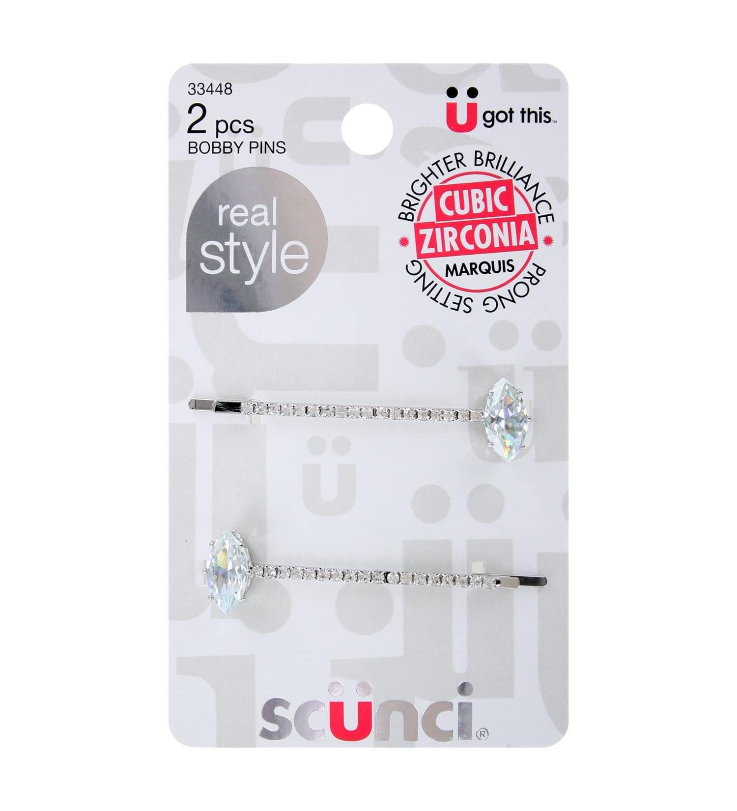 Scunci Marquis Silver Cubic Zirconia Bobby Pins  2-Piece