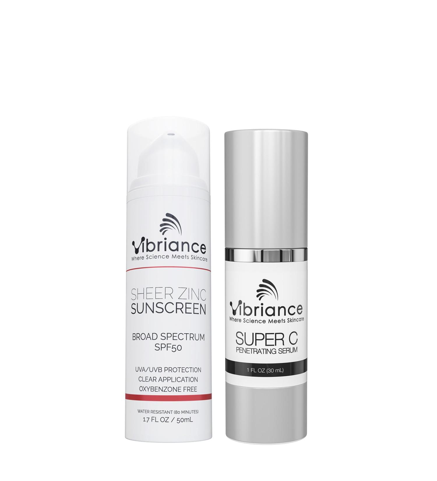 Vibriance Simple Skincare Essentials Bundle | Super C Vitamin C Serum & Sheer Zinc SPF 50 | Nourish Protect Illuminate Your Skin - Buy Online on SooperMarket.com
