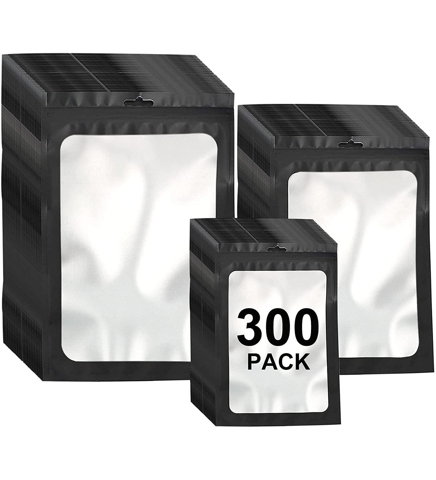 300 Pack Resealable Mylar Bags - Food Storage Smell Proof Bags with Front Window - Variety Sizes Pack for Snacks, Cookies, Jewelry - Black (3x4.7, 4x6, 4.7x7.9) - Buy Online on SooperMarket.com