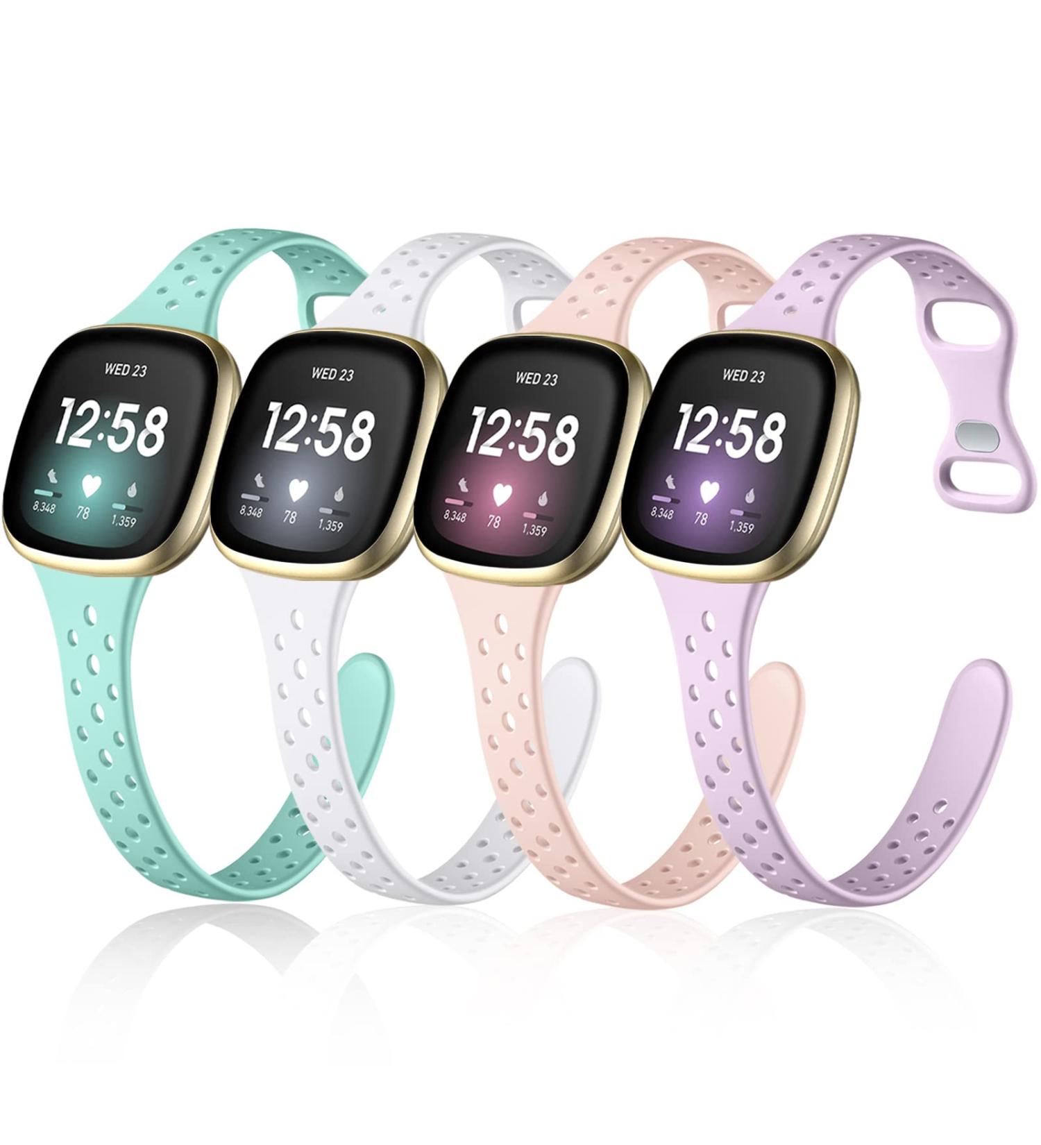 Laffav 4 Pack Soft Silicone Bands for Fitbit Sense/Versa 3/4 - White/Pink/Lavender/Mint Green Small 5.8-7.6 - Buy Online on SooperMarket.com