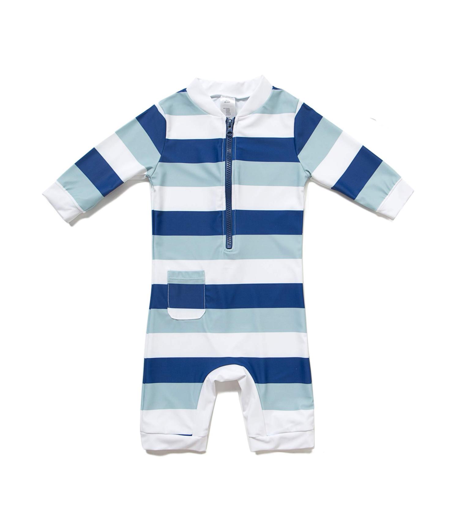 Baby Boys Sunsuit UPF 50+ Sun Protection One Piece Swimwear Set with Sun Hat (Blue Stripe 18-24 Months) - Buy Online on SooperMarket.com