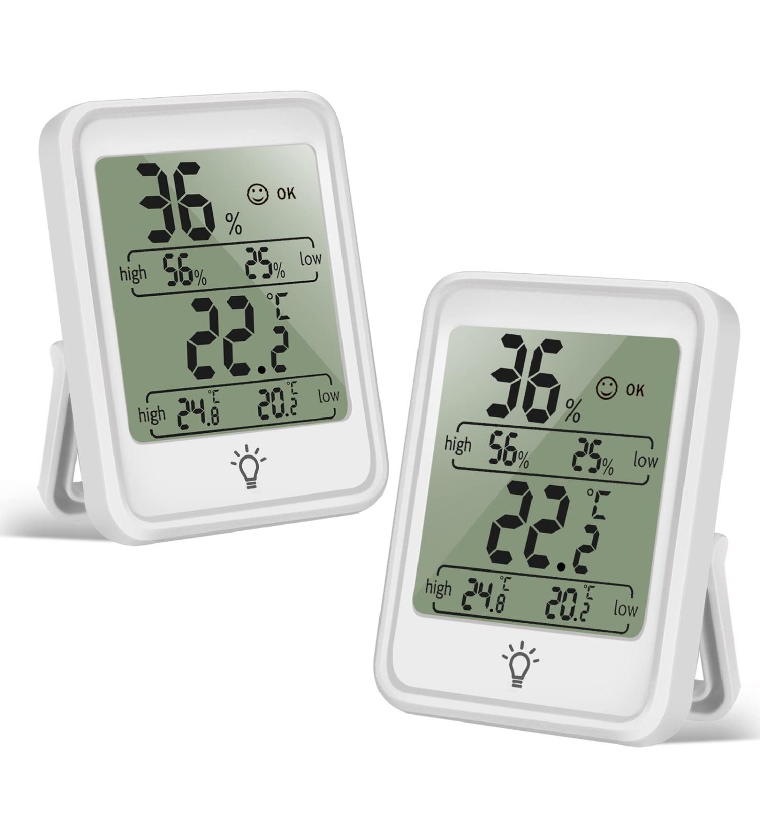 Digital Thermometer & Hygrometer - 2 Pack Mini Room Temperature & Humidity Monitor with Max/Min Display & Touchable Backlight - Buy Online on SooperMarket.com