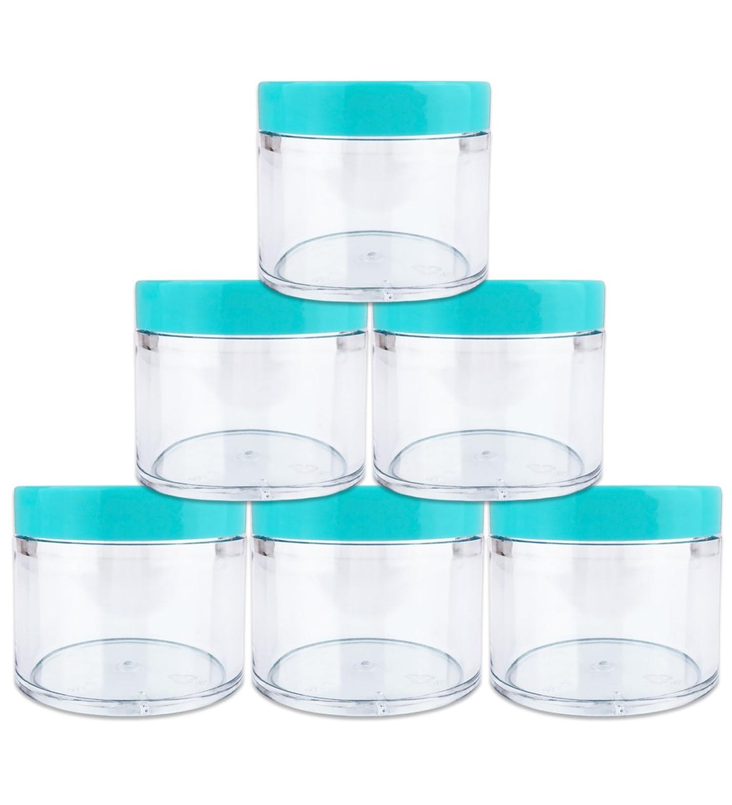 Beauticom 60ml Thick Wall Clear Acrylic Jars - 6 Leak Proof Containers with Teal Lids for Makeup Creams & Cosmetics | International Shipping Available - Buy Online on SooperMarket.com