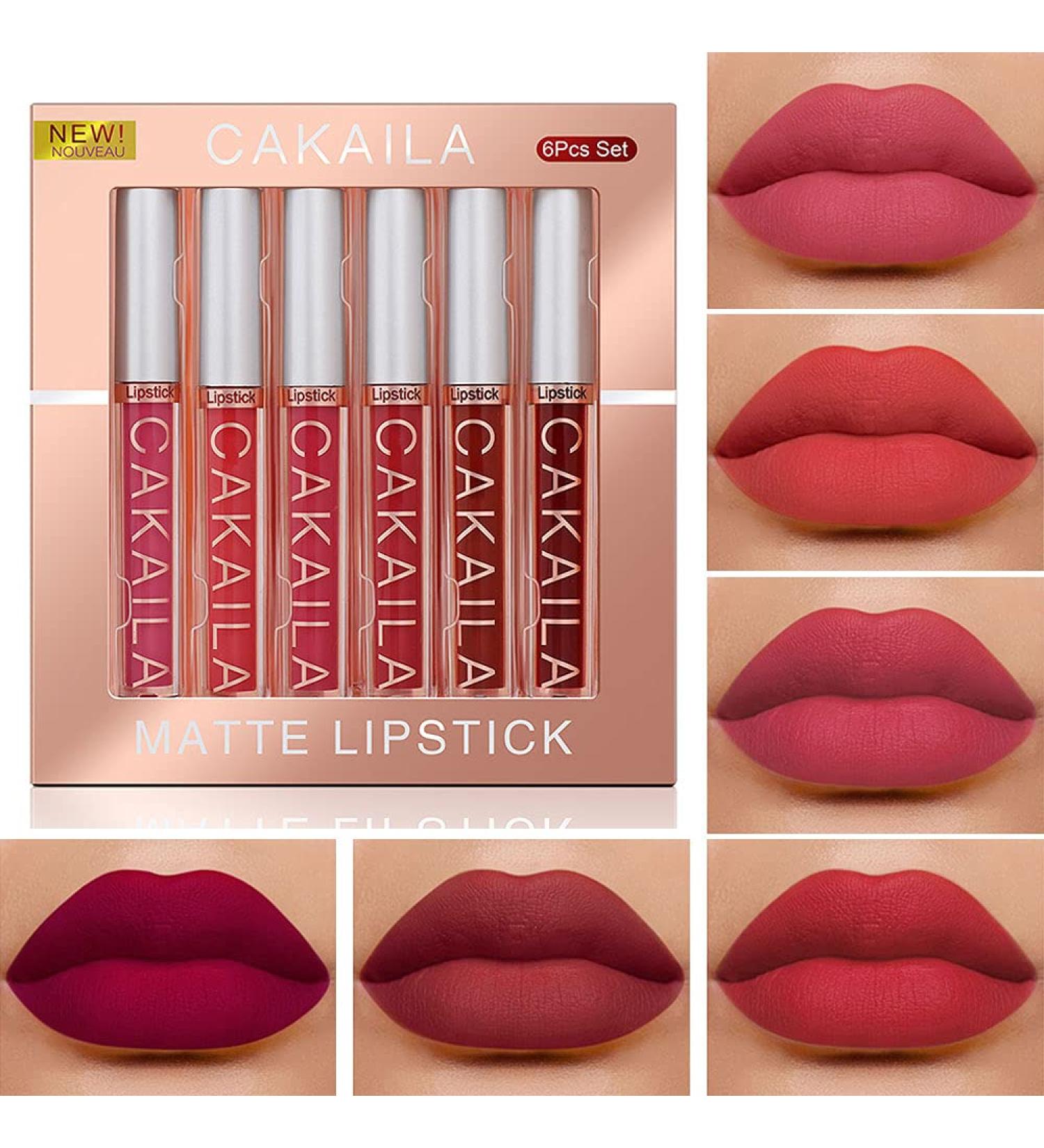 6Pcs Dark Red Matte Liquid Lipstick Set | 24-Hour Long-Lasting Waterproof Lip Stain Makeup | Velvety High Pigmented Nude Lip Gloss Kit for Women - Buy Online on SooperMarket.com