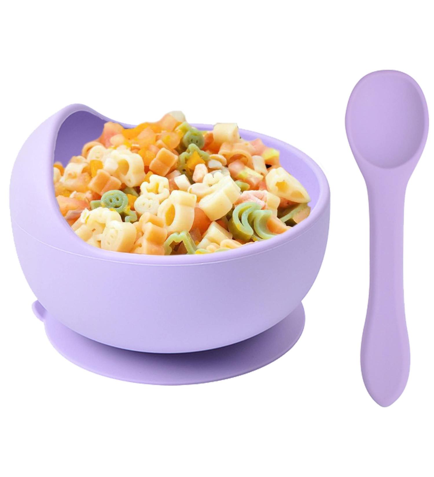 Delven Baby Bowls & Spoons Set - Silicone Toddler Weaning Bowls in Purple | BPA Free, Non Slip, Easy to Clean | Ideal Cutlery Tableware for Girls | Microwavable & Dishwasher Safe - Buy Online on SooperMarket.com