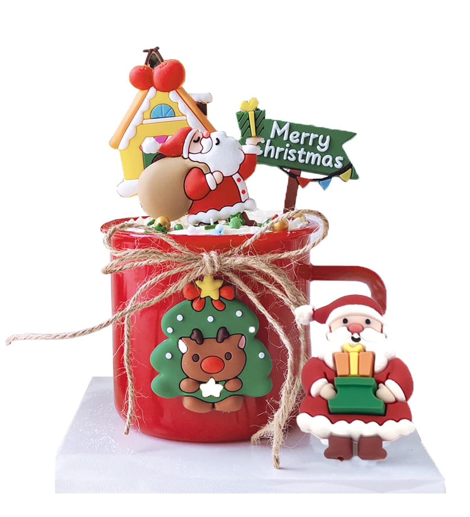 Merry Christmas Cake Topper 5pcs Christmas Cupcake Topper for Christmas Theme Party Cake Cupcake Santa Clause Xmas Tree - Buy Online on SooperMarket.com