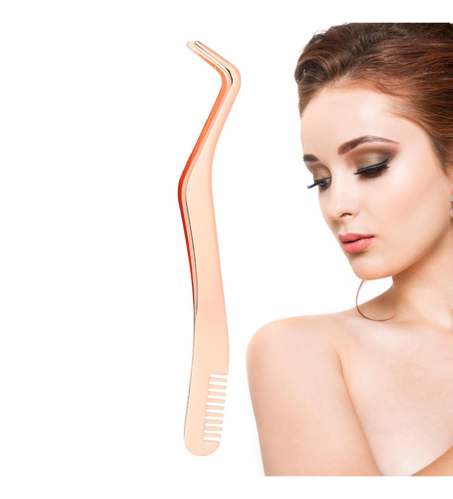 Eyelash Extension Tweezers | Stainless Steel Eyelash Appliant Tool with Comb - Pekmar Ros gold - Buy Online on SooperMarket.com