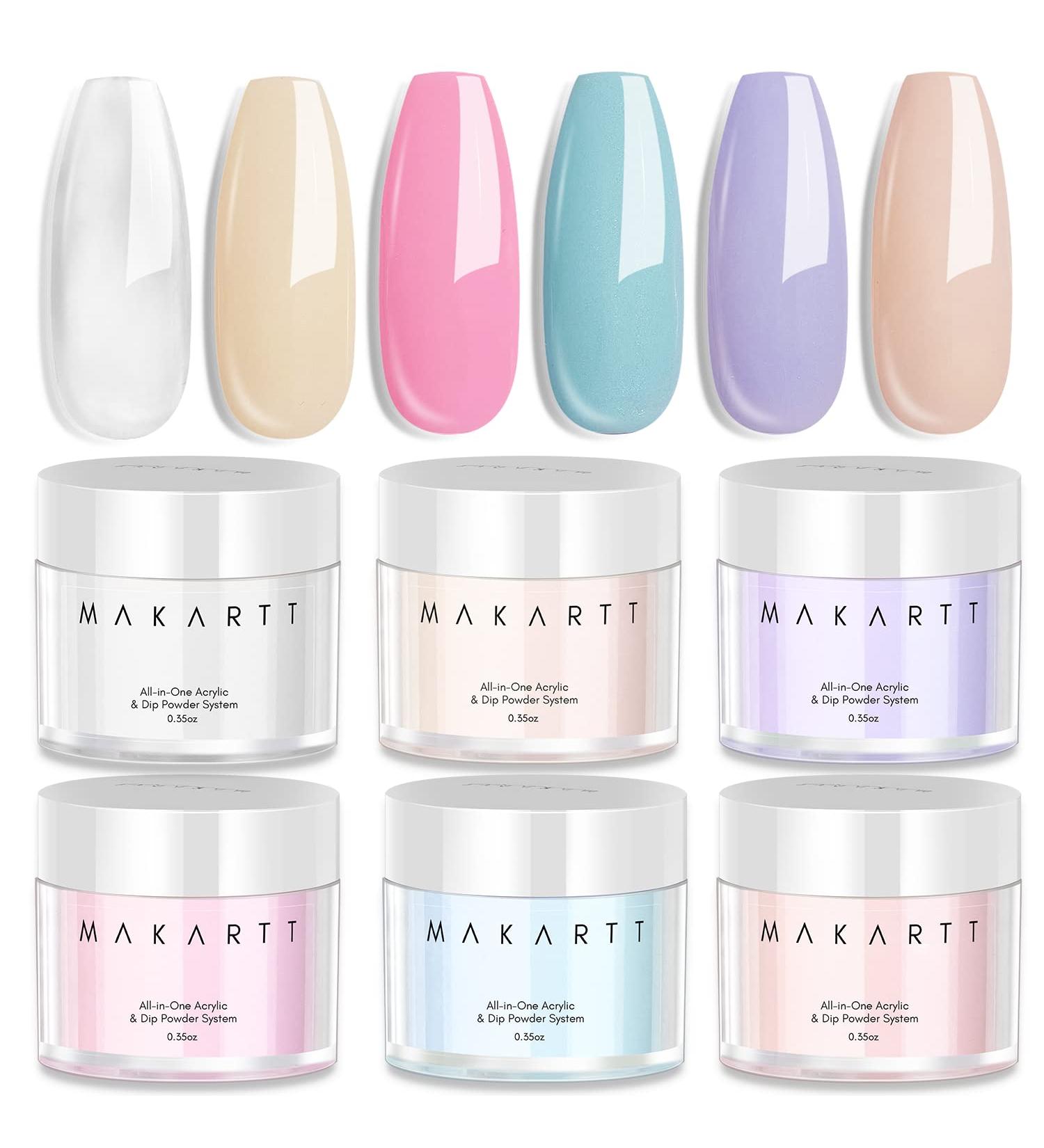 Makartt Dip Powder Nail Kit - 6 Candy Colors Starter Kit for DIY Salon Manicure - 2 in 1 Pink Clear Acrylic Dip Powder Set - No Need for Nail Lamp - Nails Extension Art - Buy Online on SooperMarket.com
