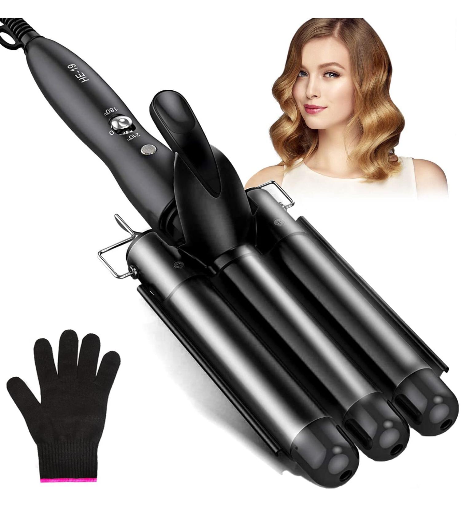3 Barrel Curling Iron 25mm Hair Curler Hair Waver Wand Adjustable Temperature with 2 Temperature Control for Long or Short Hair Styling Curling Iron Large Wave Ceramic Wide Hair Crimpers Black - Buy Online on SooperMarket.com